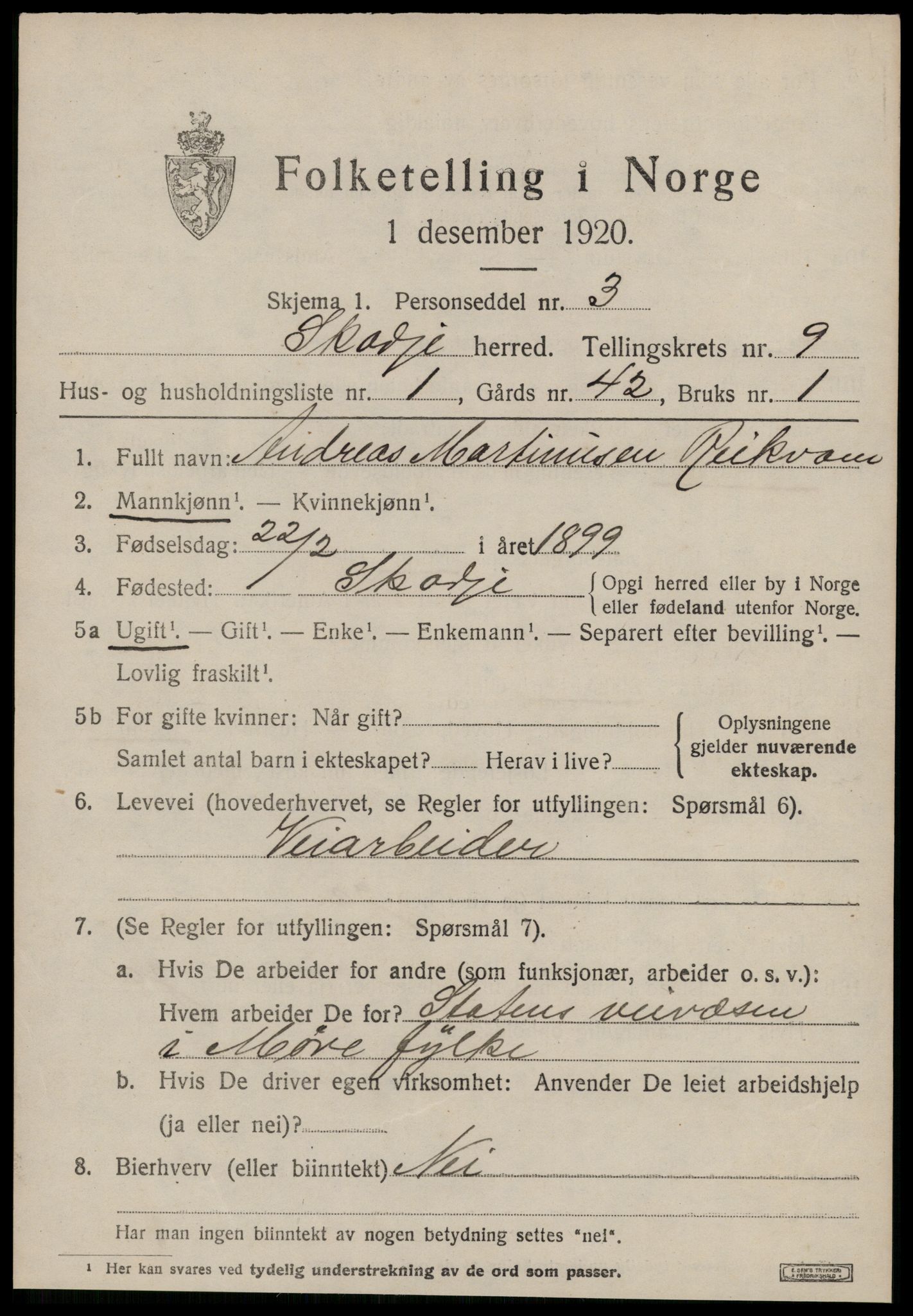 SAT, Folketelling 1920 for 1529 Skodje herred, 1920, s. 3757