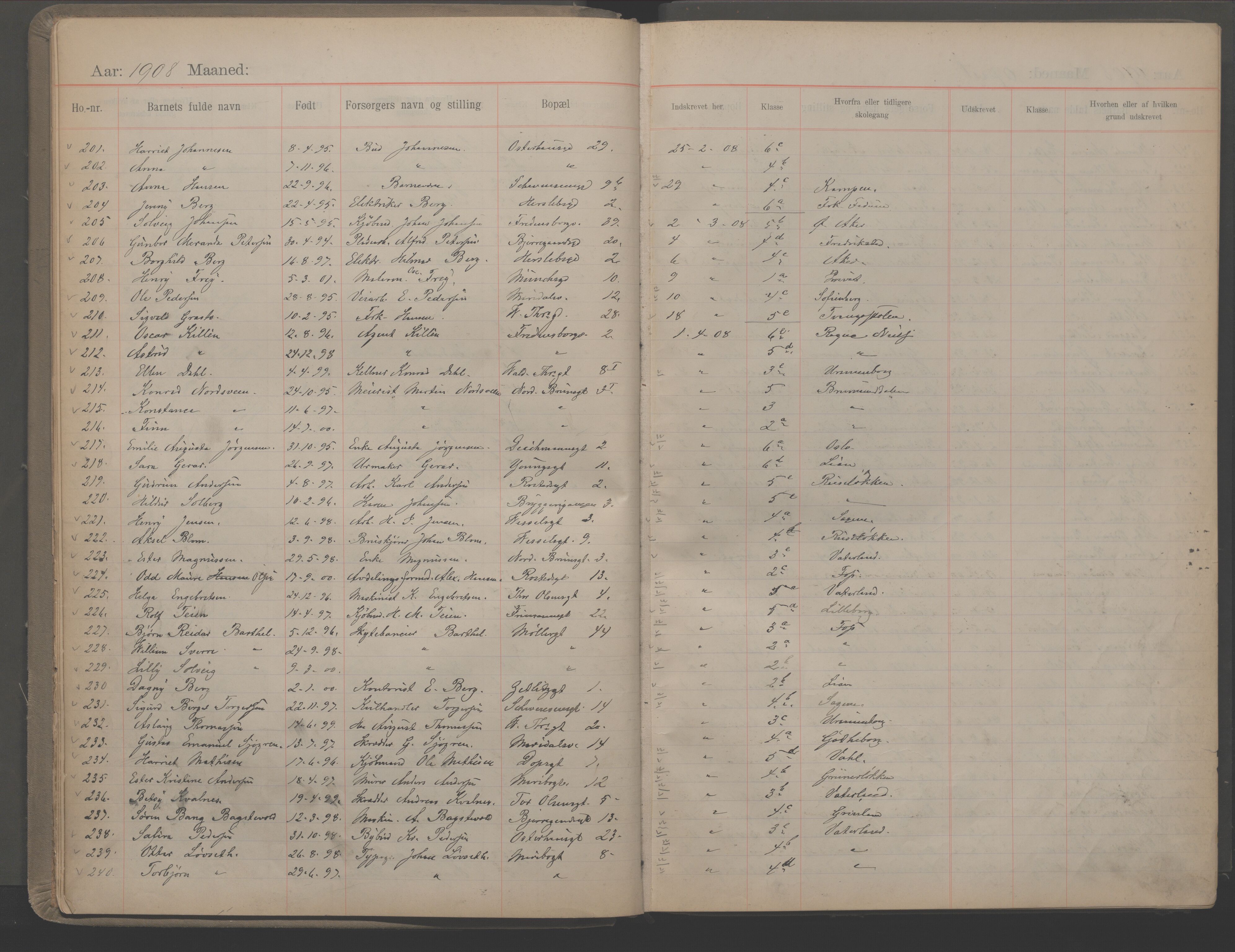Møllergata skole, OBA/A-20129/F/Fa/L0002: Ut-/innskrivningsprotokoll, 1907-1932, s. 9