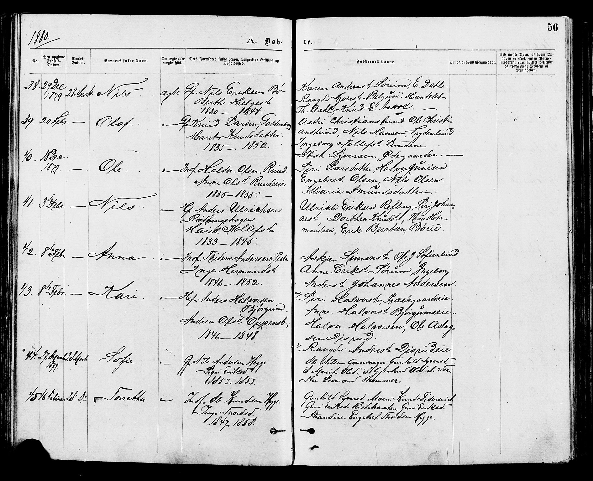 Nord-Aurdal prestekontor, AV/SAH-PREST-132/H/Ha/Haa/L0009: Ministerialbok nr. 9, 1876-1882, s. 56