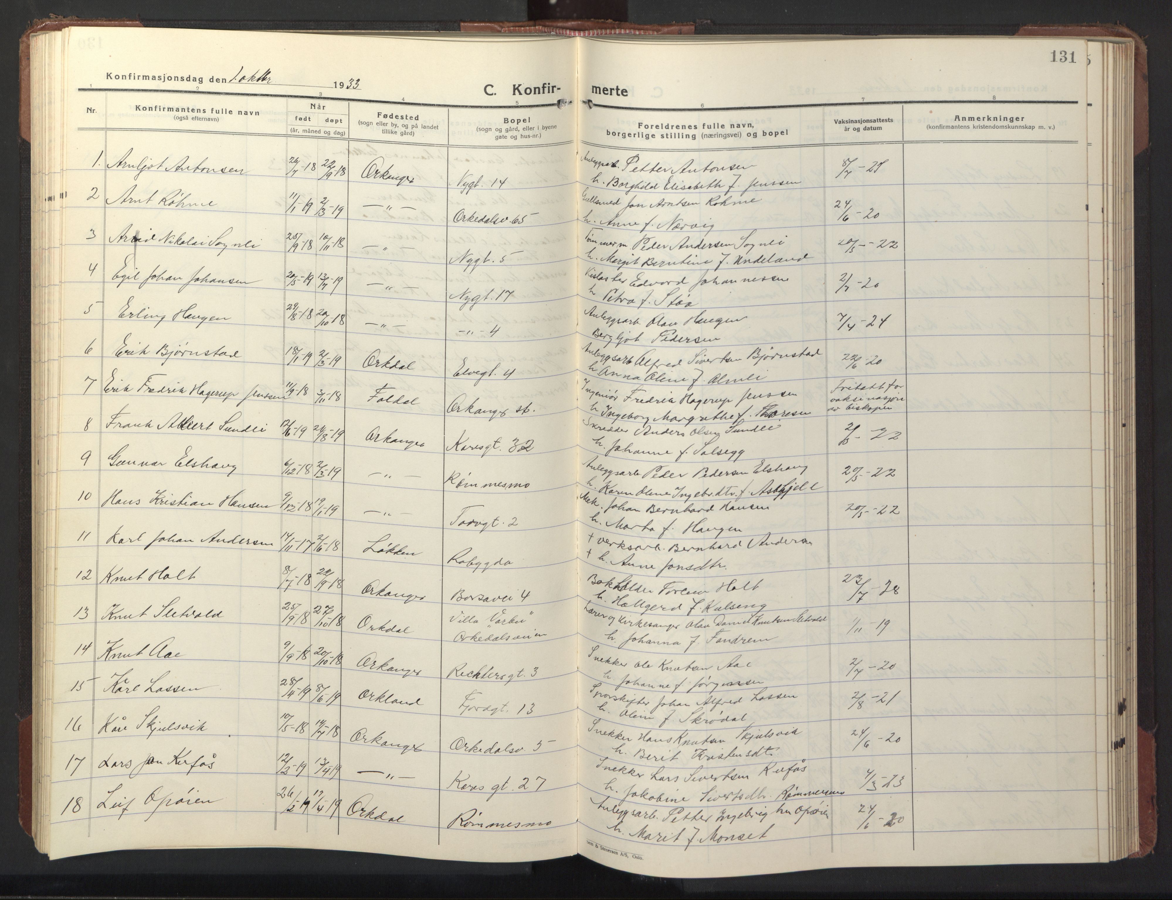 Ministerialprotokoller, klokkerbøker og fødselsregistre - Sør-Trøndelag, AV/SAT-A-1456/669/L0832: Klokkerbok nr. 669C02, 1925-1953, s. 131