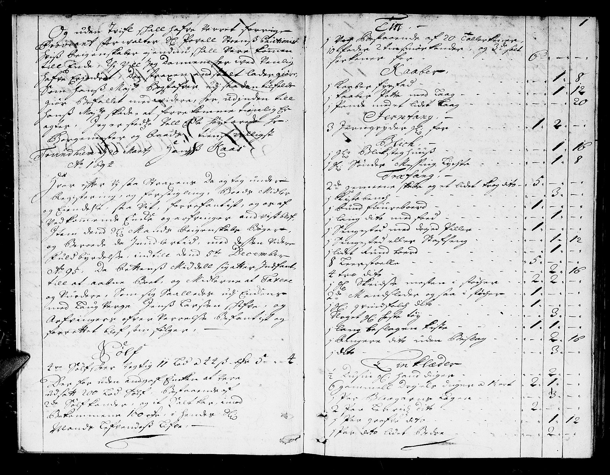 Trondheim byfogd, AV/SAT-A-0003/1/3/3A/L0005: Skifteprotokoll - gml.nr.5. (m/ register), 1694-1706, s. 0b-1a