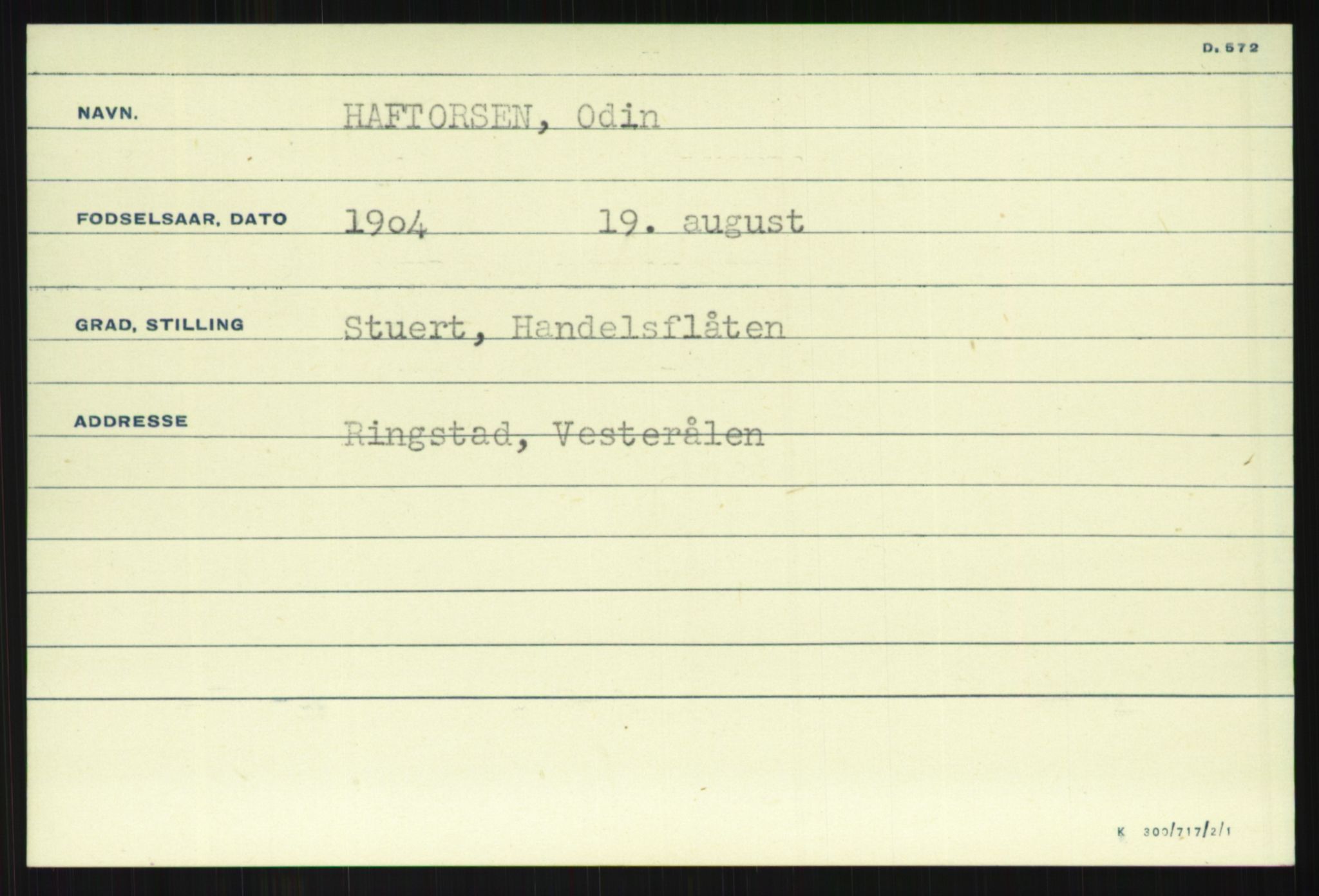 Direktoratet for sjømenn, AV/RA-S-3545/G/Gi/L0005: Alfabetisk ordnet kartotek over krigsdekorasjoner tildelt nordmenn under krigen, Ekeberg - Hendriksen, 1940-1945, s. 1073