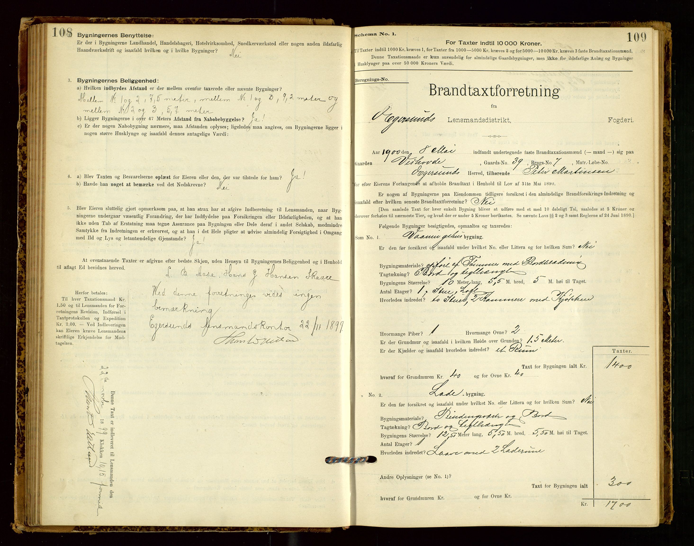 Eigersund lensmannskontor, SAST/A-100171/Gob/L0001: Skjemaprotokoll, 1894-1909, s. 108-109