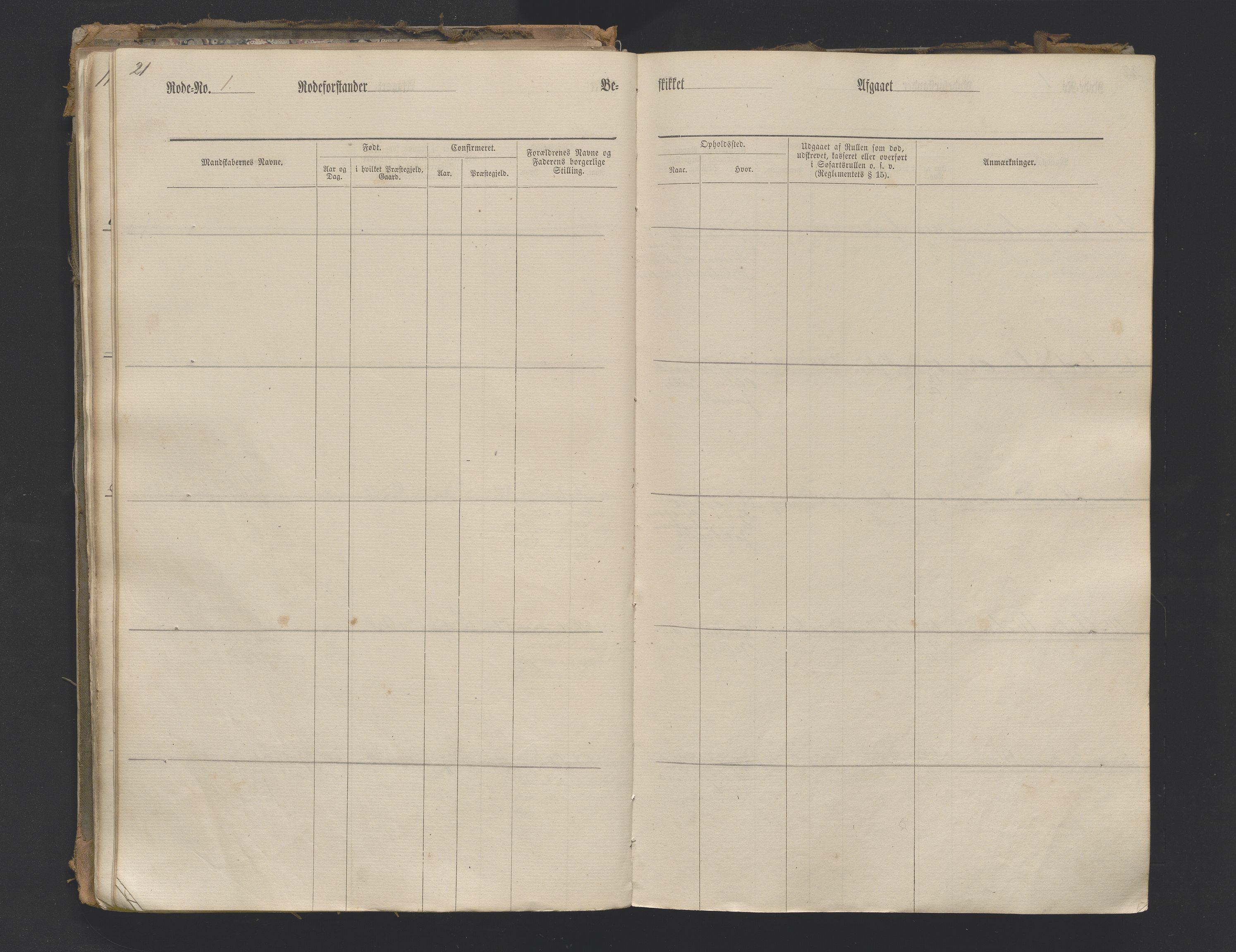 Bergens Krigskommisariat, SAB/A-5103/H/Hj/Hjc/Hjcb/L0001: Mannskapsrulle rode nr 1-21 (eldre ref: 275), 1870-1895, s. 21