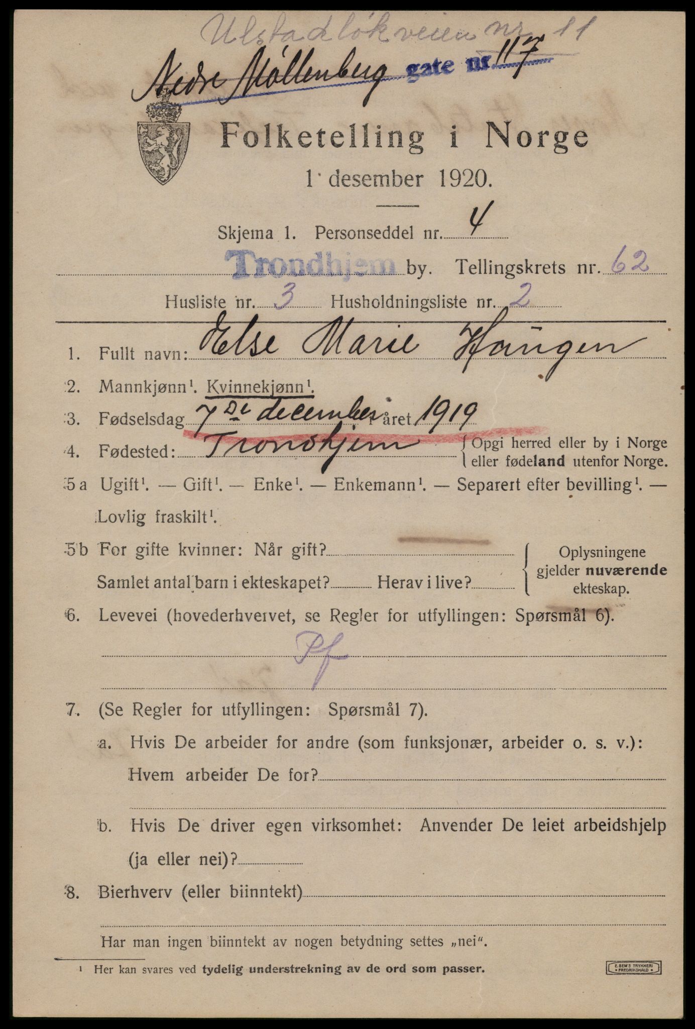 SAT, Folketelling 1920 for 1601 Trondheim kjøpstad, 1920, s. 123968