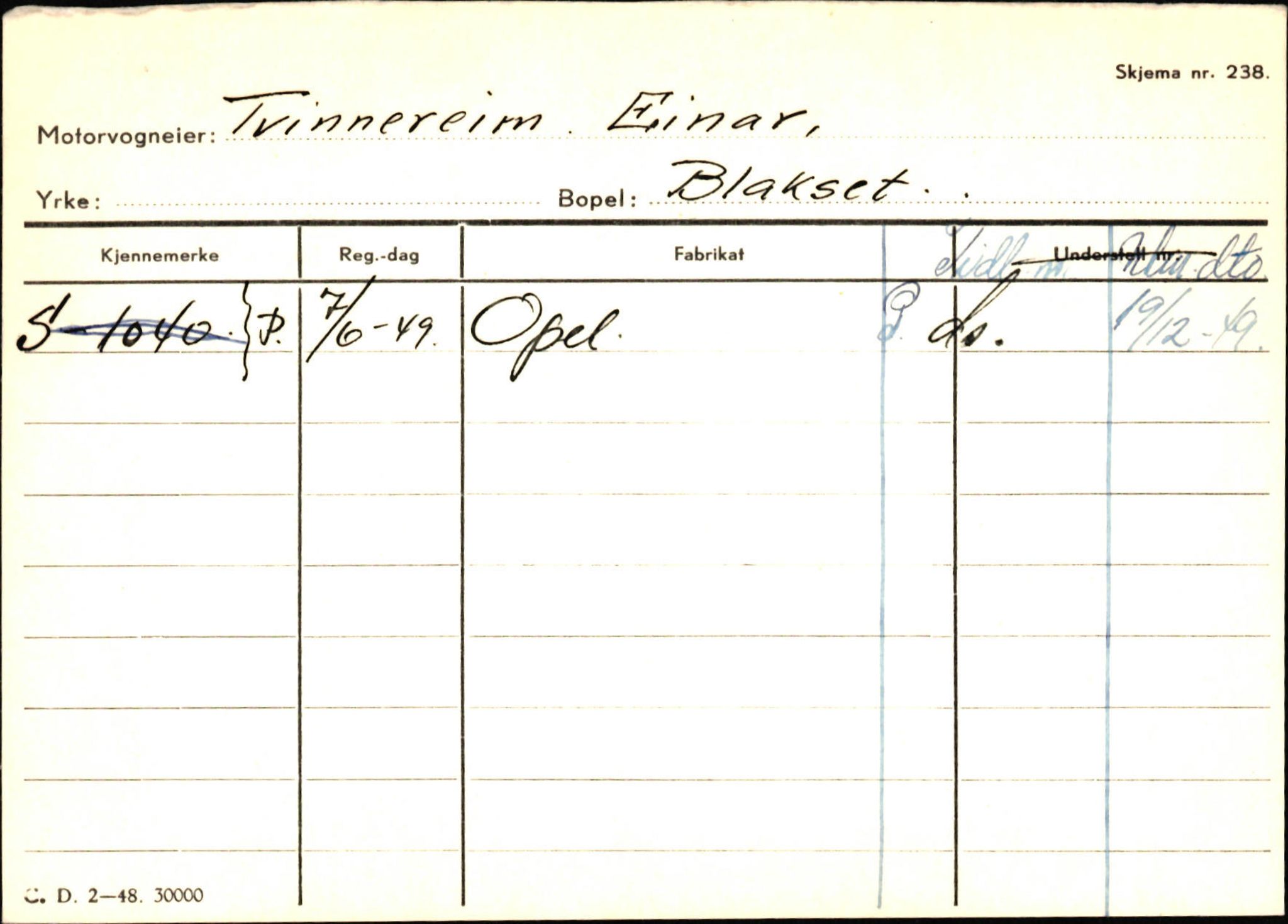 Statens vegvesen, Sogn og Fjordane vegkontor, SAB/A-5301/4/F/L0131: Eigarregister Høyanger P-Å. Stryn S-Å, 1945-1975, s. 2036