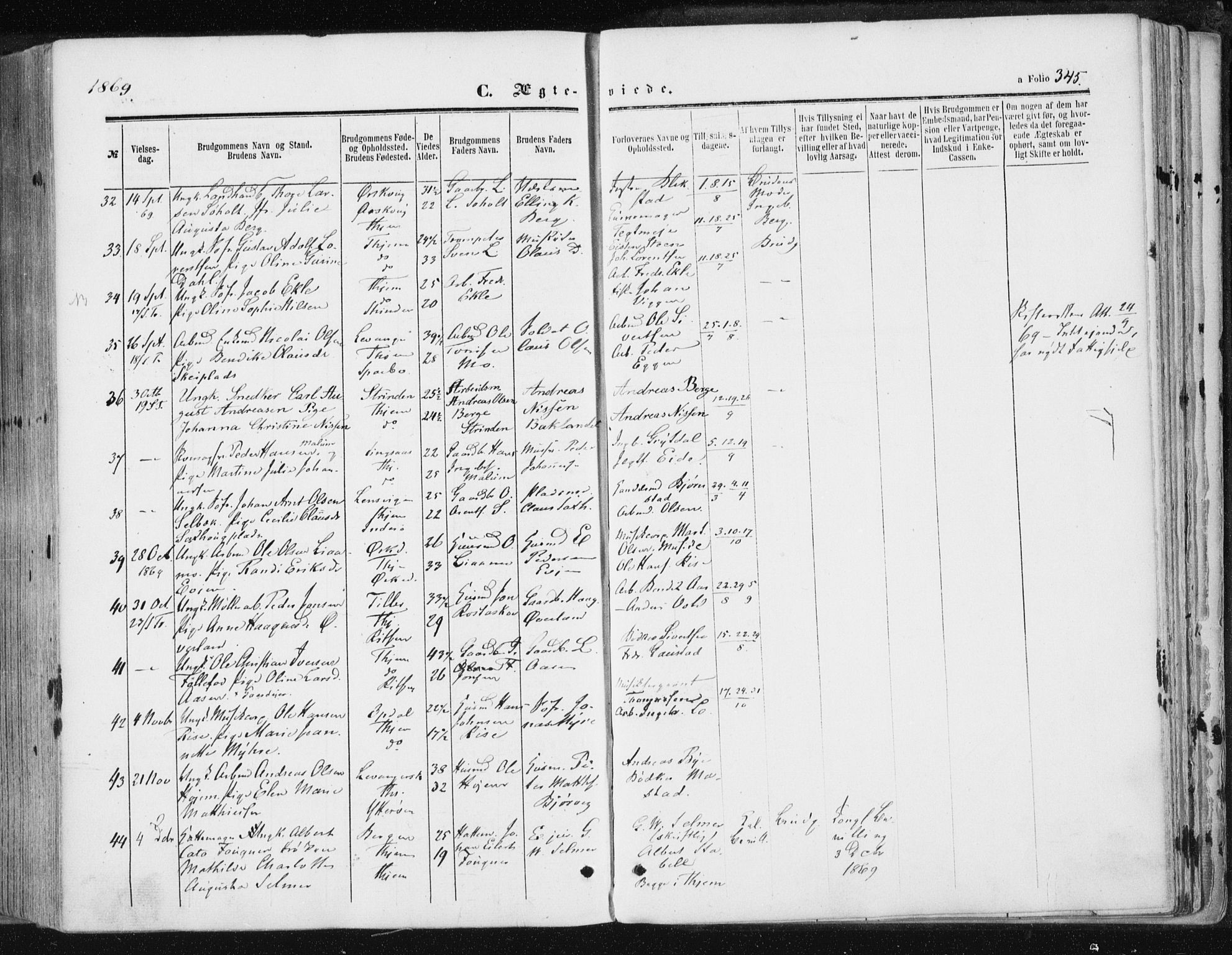 Ministerialprotokoller, klokkerbøker og fødselsregistre - Sør-Trøndelag, SAT/A-1456/602/L0115: Ministerialbok nr. 602A13, 1860-1872, s. 345