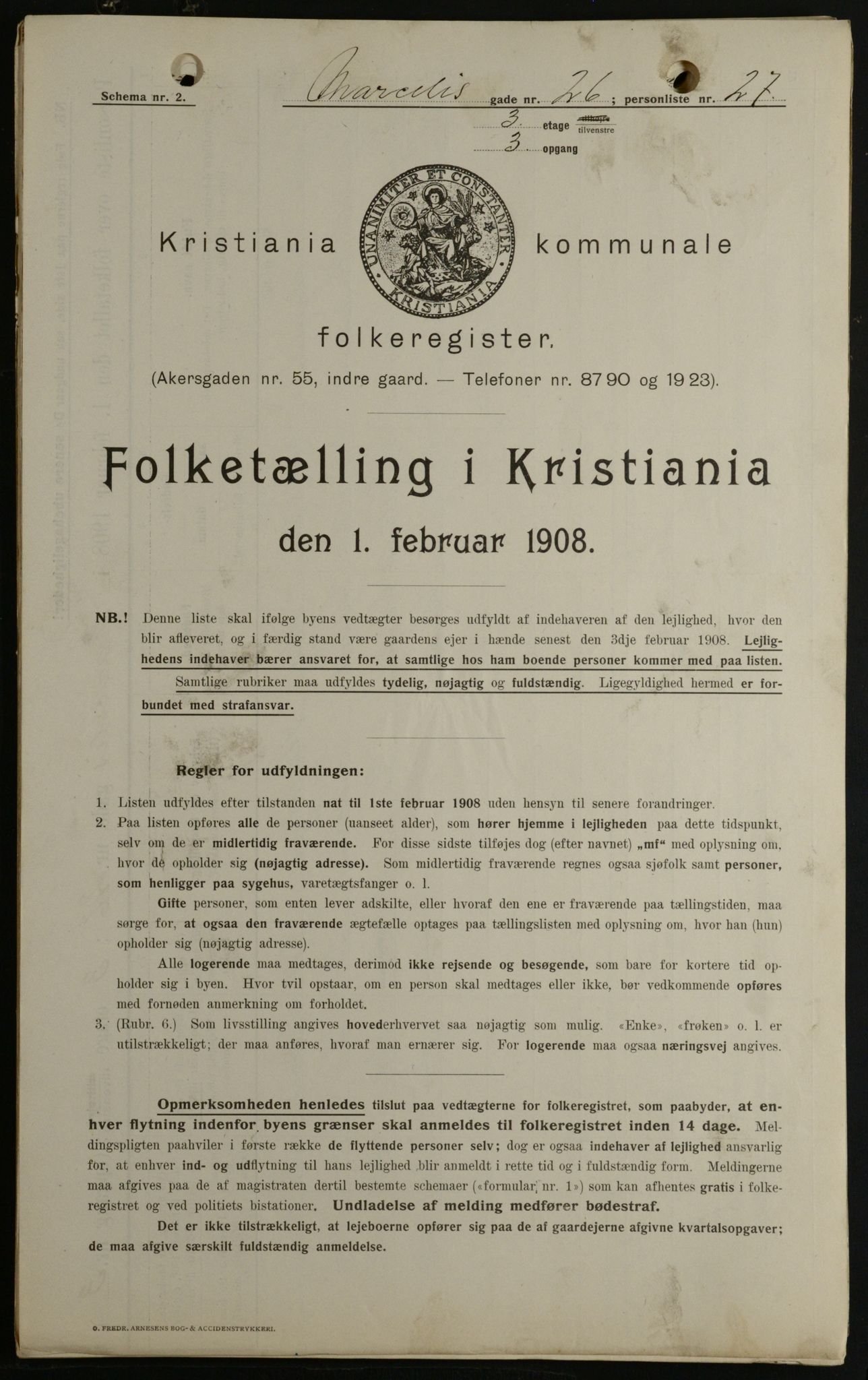 OBA, Kommunal folketelling 1.2.1908 for Kristiania kjøpstad, 1908, s. 57799