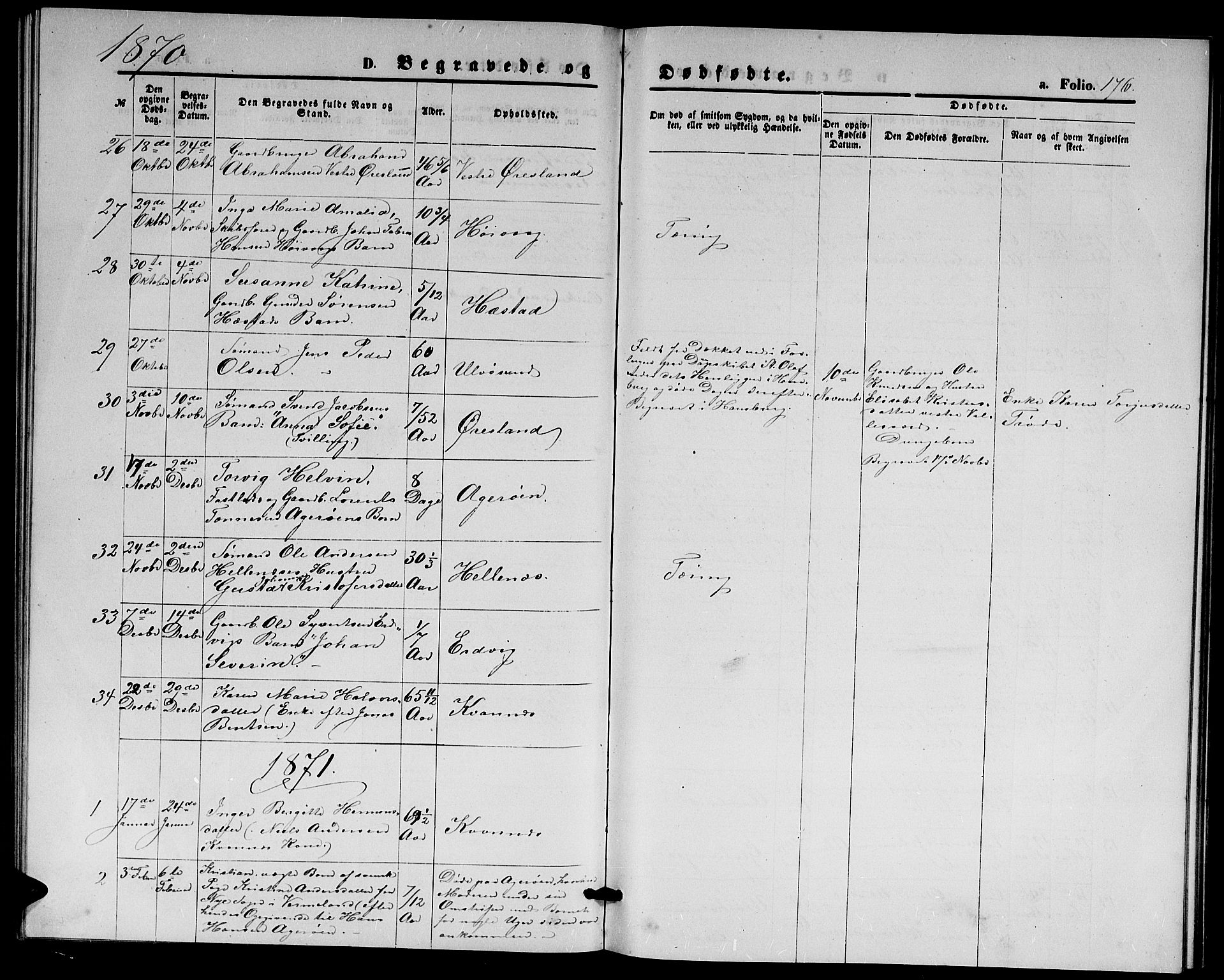 Høvåg sokneprestkontor, AV/SAK-1111-0025/F/Fb/L0003: Klokkerbok nr. B 3, 1870-1882, s. 176