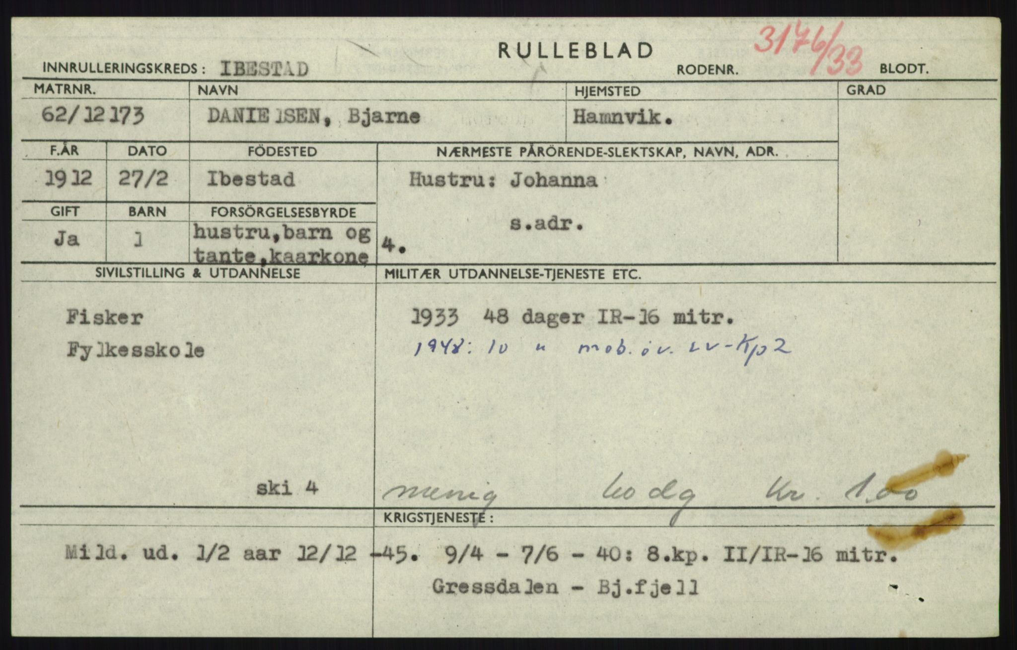 Forsvaret, Troms infanteriregiment nr. 16, AV/RA-RAFA-3146/P/Pa/L0017: Rulleblad for regimentets menige mannskaper, årsklasse 1933, 1933, s. 203