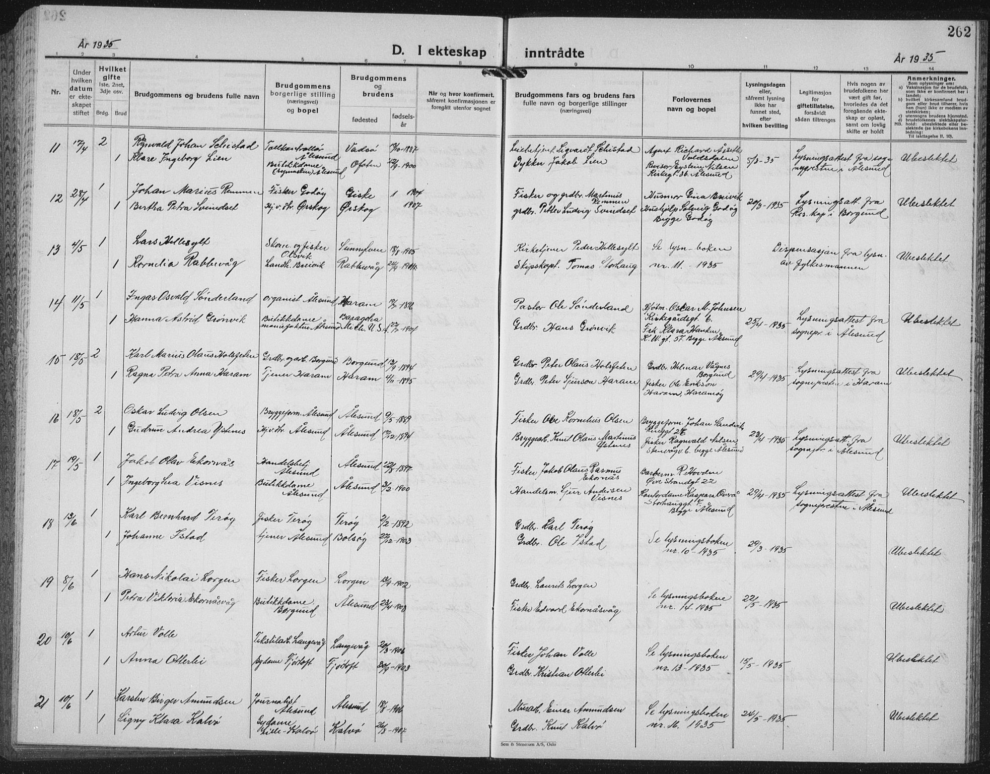 Ministerialprotokoller, klokkerbøker og fødselsregistre - Møre og Romsdal, AV/SAT-A-1454/528/L0436: Klokkerbok nr. 528C17, 1927-1939, s. 262