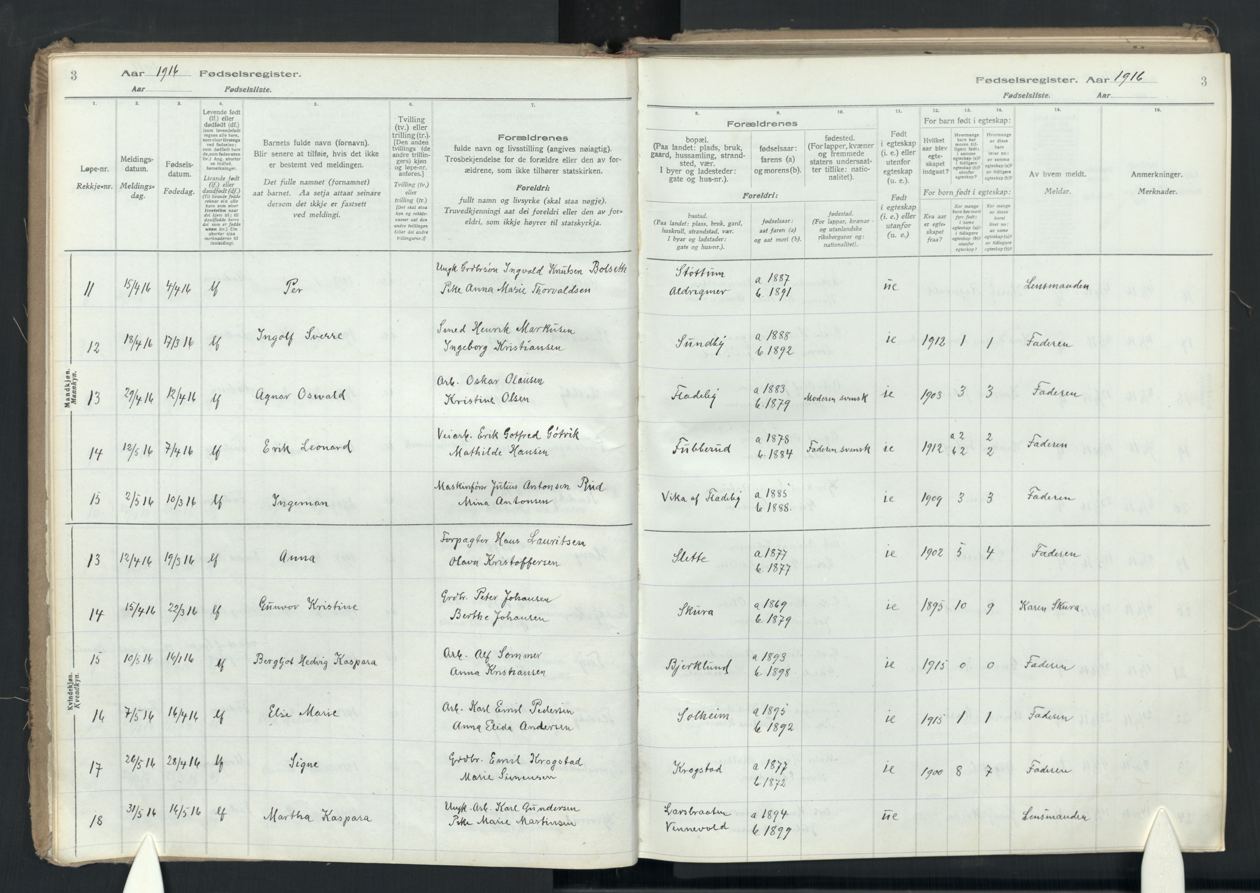 Enebakk prestekontor Kirkebøker, AV/SAO-A-10171c/J/Ja/L0001: Fødselsregister nr. I 1, 1916-1948, s. 3