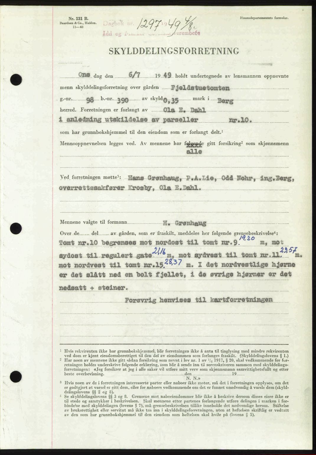 Idd og Marker sorenskriveri, SAO/A-10283/G/Gb/Gbb/L0012: Pantebok nr. A12, 1949-1949, Dagboknr: 1297/1949