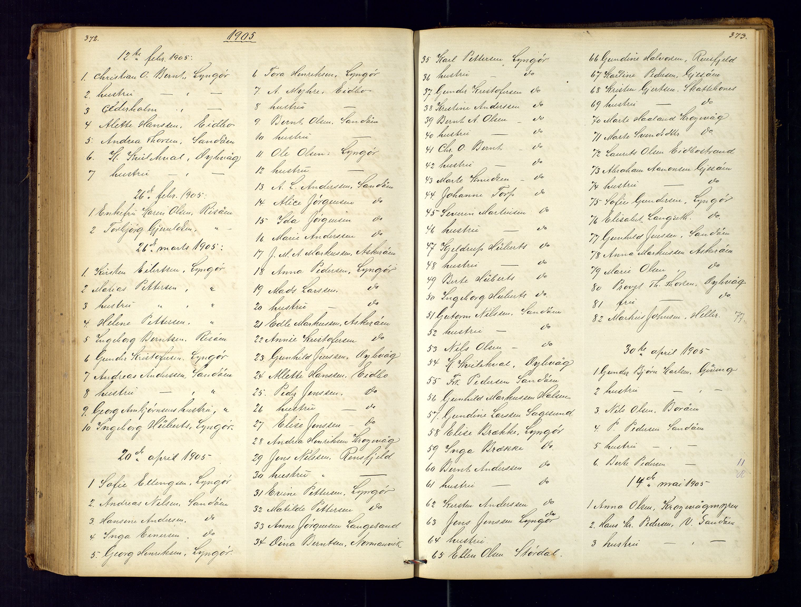 Dypvåg sokneprestkontor, AV/SAK-1111-0007/F/Fc/Fca/L0004: Kommunikantprotokoll nr. C-4, 1864-1962, s. 372-373