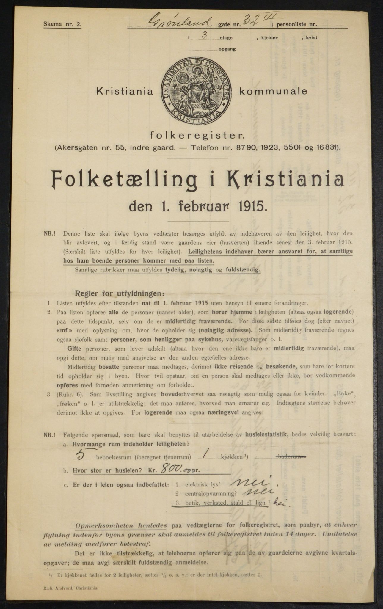 OBA, Kommunal folketelling 1.2.1915 for Kristiania, 1915, s. 31146