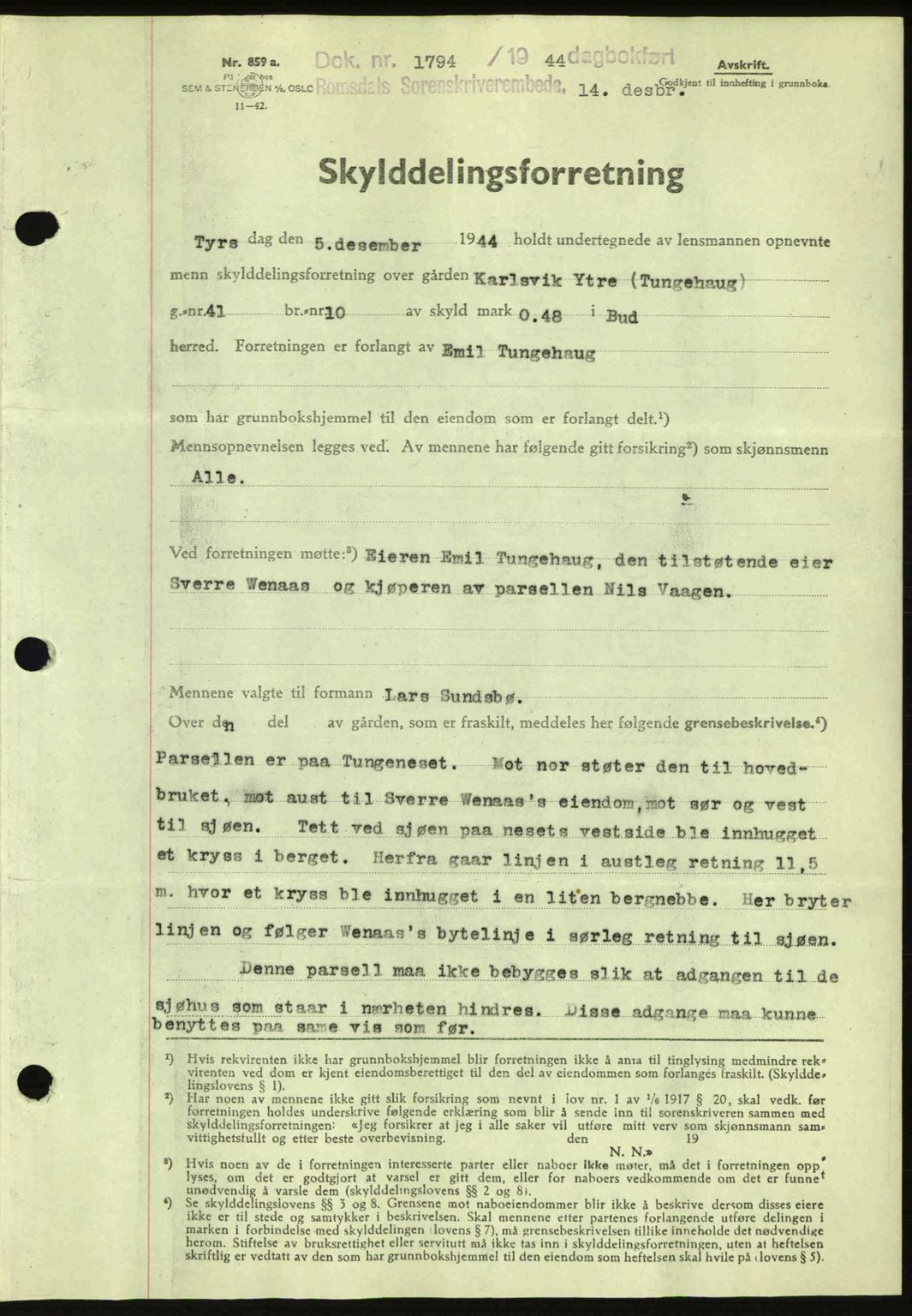 Romsdal sorenskriveri, SAT/A-4149/1/2/2C: Pantebok nr. A17, 1944-1945, Dagboknr: 1794/1944