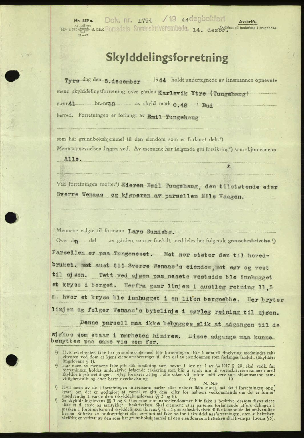 Romsdal sorenskriveri, AV/SAT-A-4149/1/2/2C: Pantebok nr. A17, 1944-1945, Dagboknr: 1794/1944