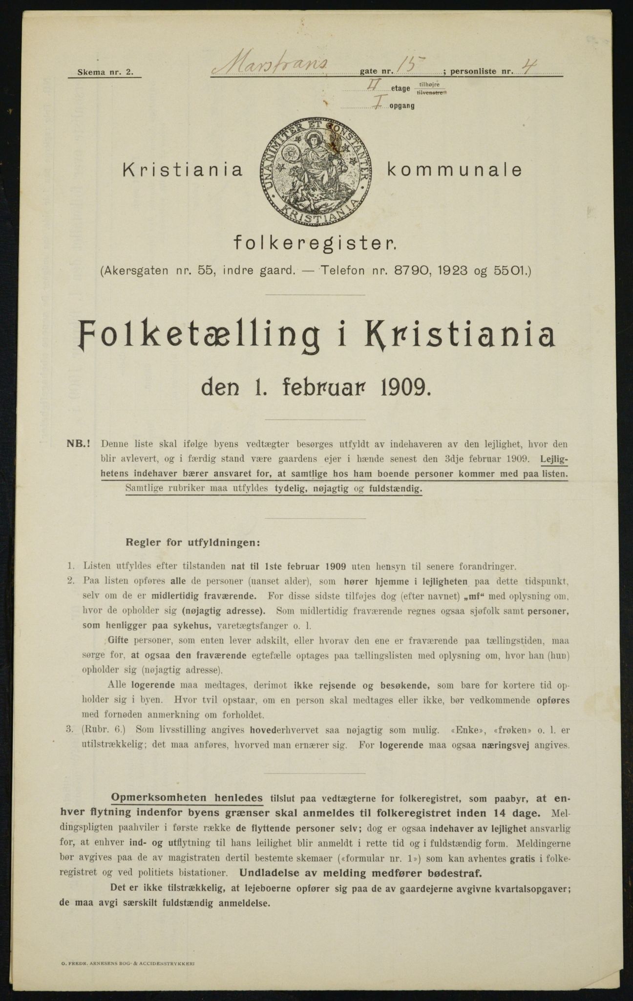 OBA, Kommunal folketelling 1.2.1909 for Kristiania kjøpstad, 1909, s. 58756