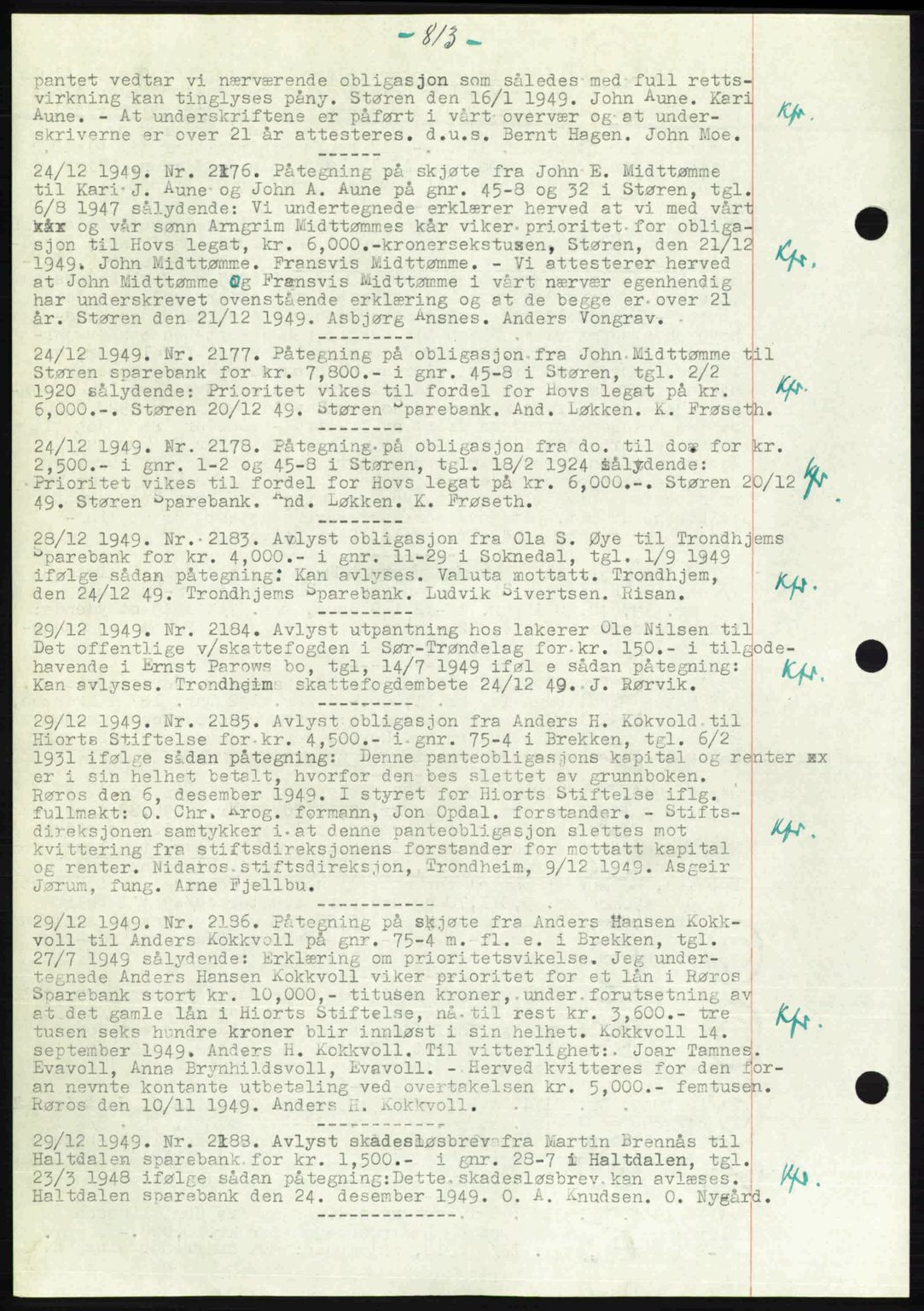 Gauldal sorenskriveri, SAT/A-0014/1/2/2C: Pantebok nr. A9, 1949-1950, Dagboknr: 2176/1949