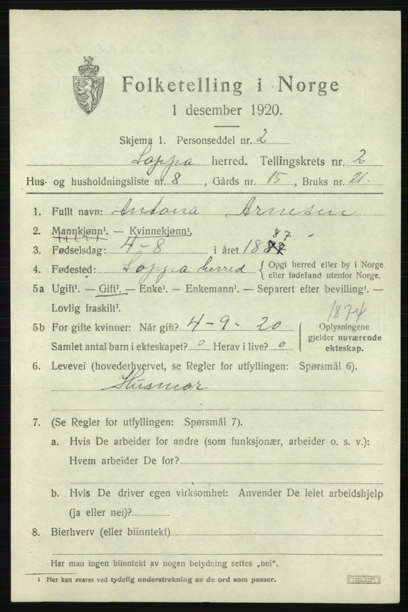 SATØ, Folketelling 1920 for 2014 Loppa herred, 1920, s. 898