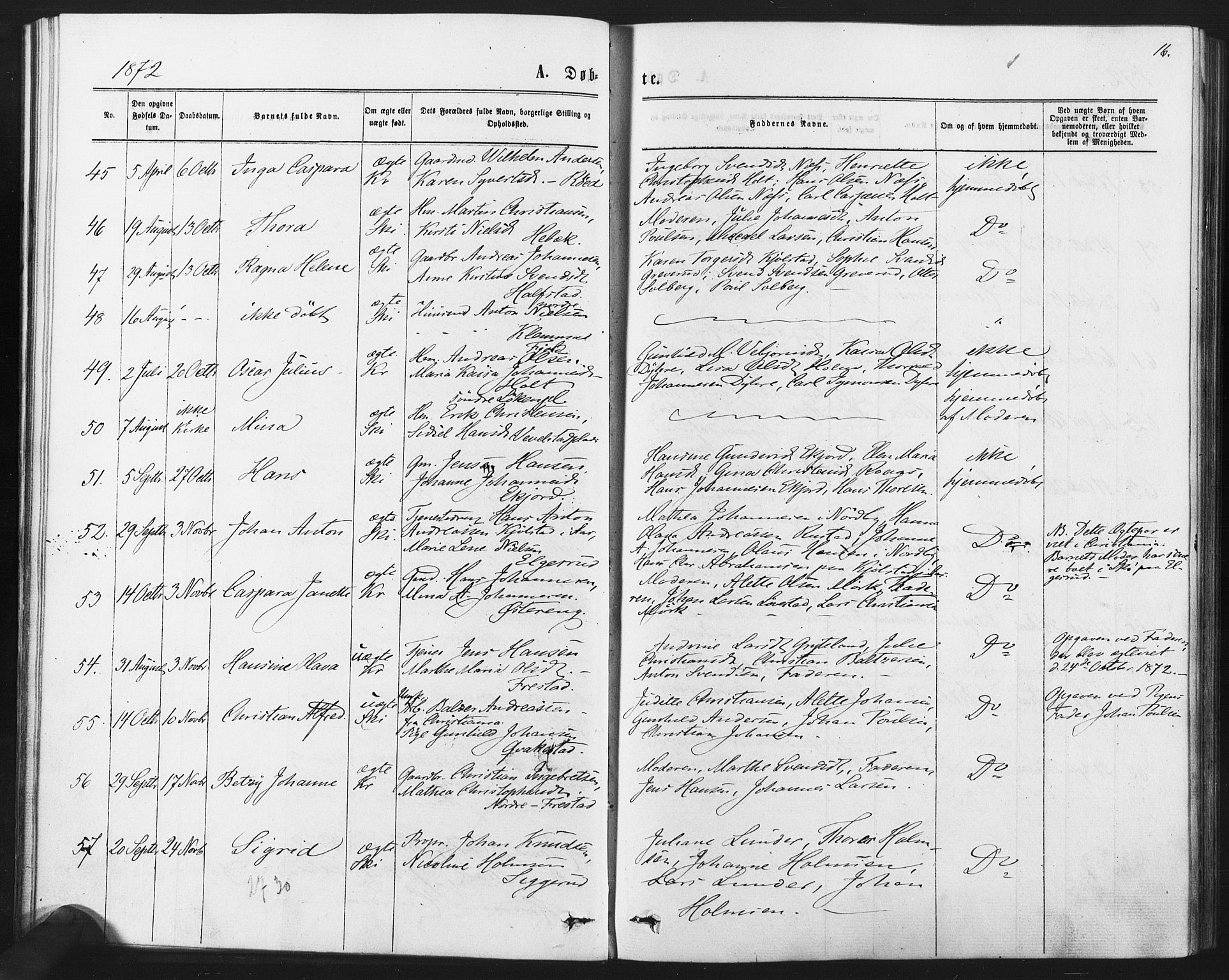 Kråkstad prestekontor Kirkebøker, AV/SAO-A-10125a/F/Fa/L0008: Ministerialbok nr. I 8, 1870-1879, s. 16