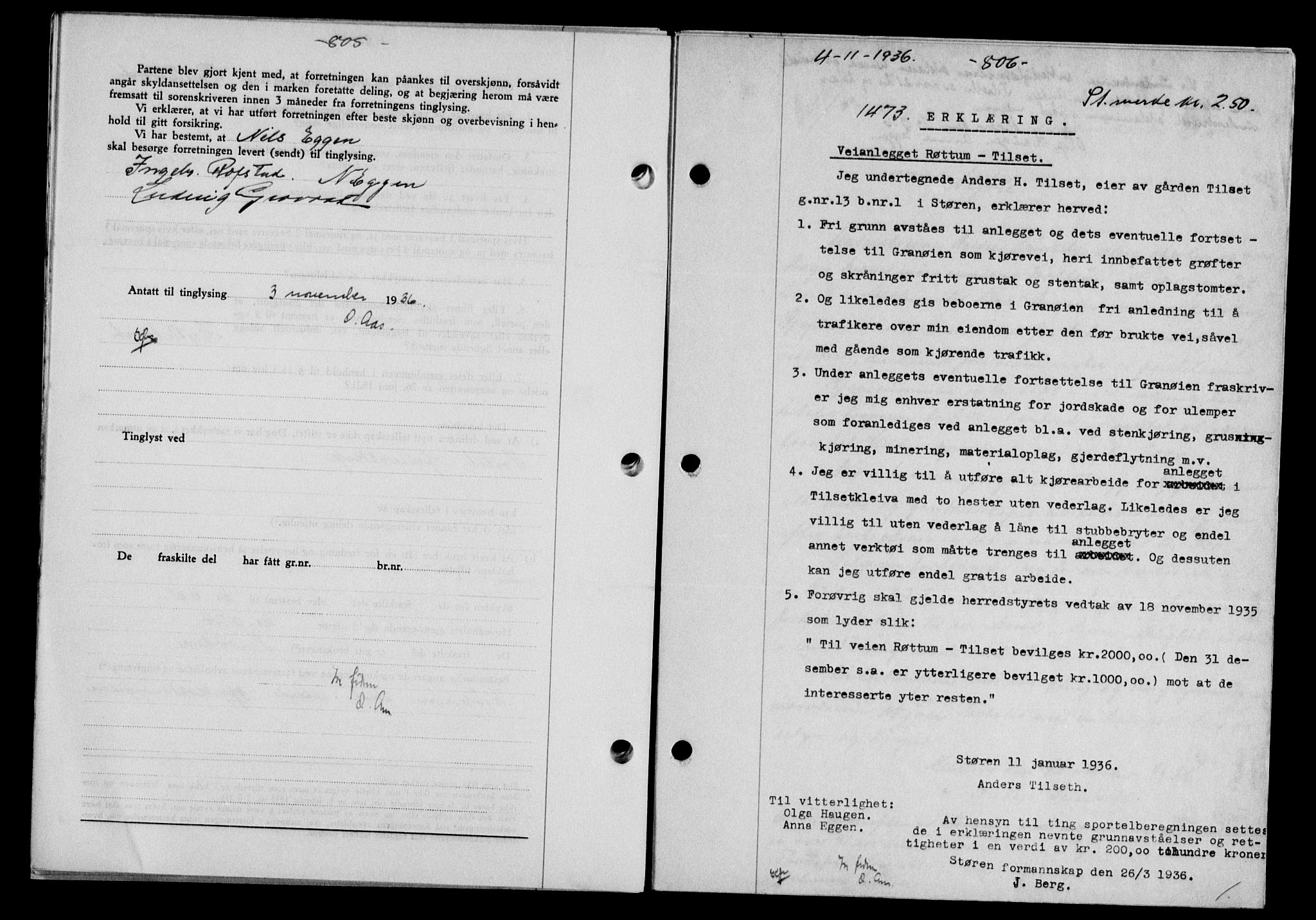 Gauldal sorenskriveri, SAT/A-0014/1/2/2C/L0046: Pantebok nr. 49-50, 1936-1937, Dagboknr: 1473/1936