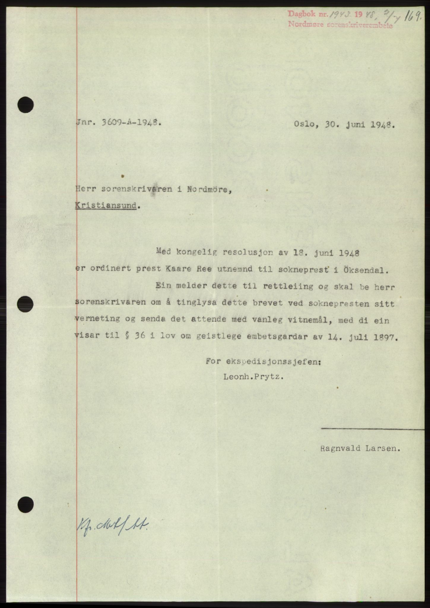 Nordmøre sorenskriveri, SAT/A-4132/1/2/2Ca: Pantebok nr. B99, 1948-1948, Dagboknr: 1943/1948