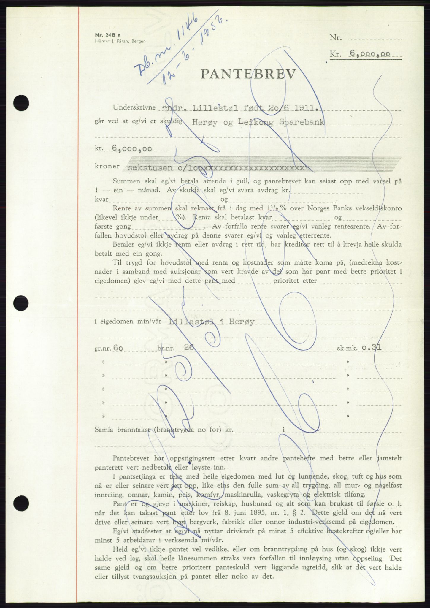 Søre Sunnmøre sorenskriveri, SAT/A-4122/1/2/2C/L0128: Pantebok nr. 16B, 1956-1956, Dagboknr: 1146/1956