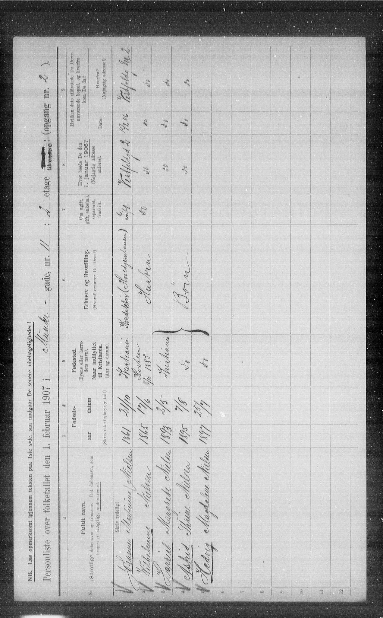 OBA, Kommunal folketelling 1.2.1907 for Kristiania kjøpstad, 1907, s. 34799