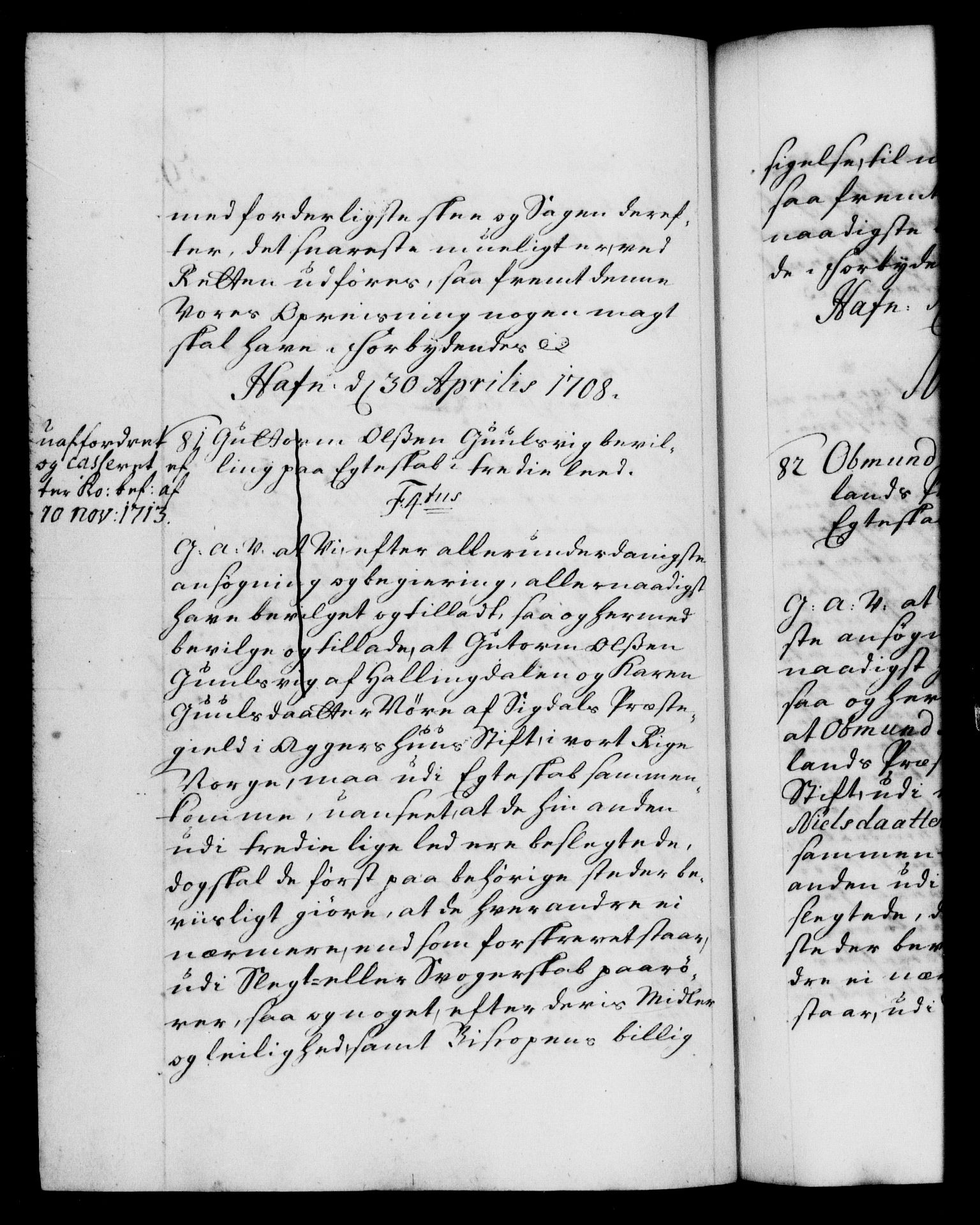 Danske Kanselli 1572-1799, AV/RA-EA-3023/F/Fc/Fca/Fcaa/L0020: Norske registre, 1708-1711, s. 59b