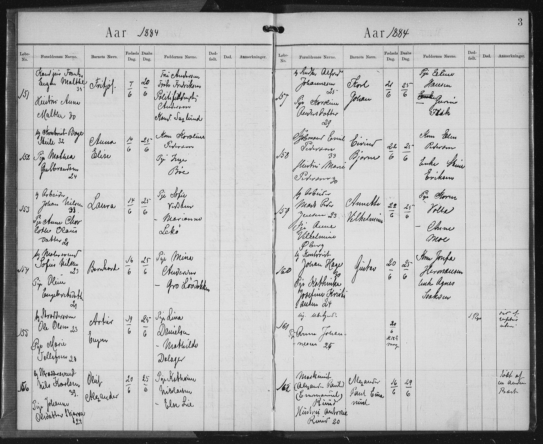 Rikshospitalet prestekontor Kirkebøker, AV/SAO-A-10309b/K/L0003/0002: Dåpsbok nr. 3.2, 1884-1889, s. 3