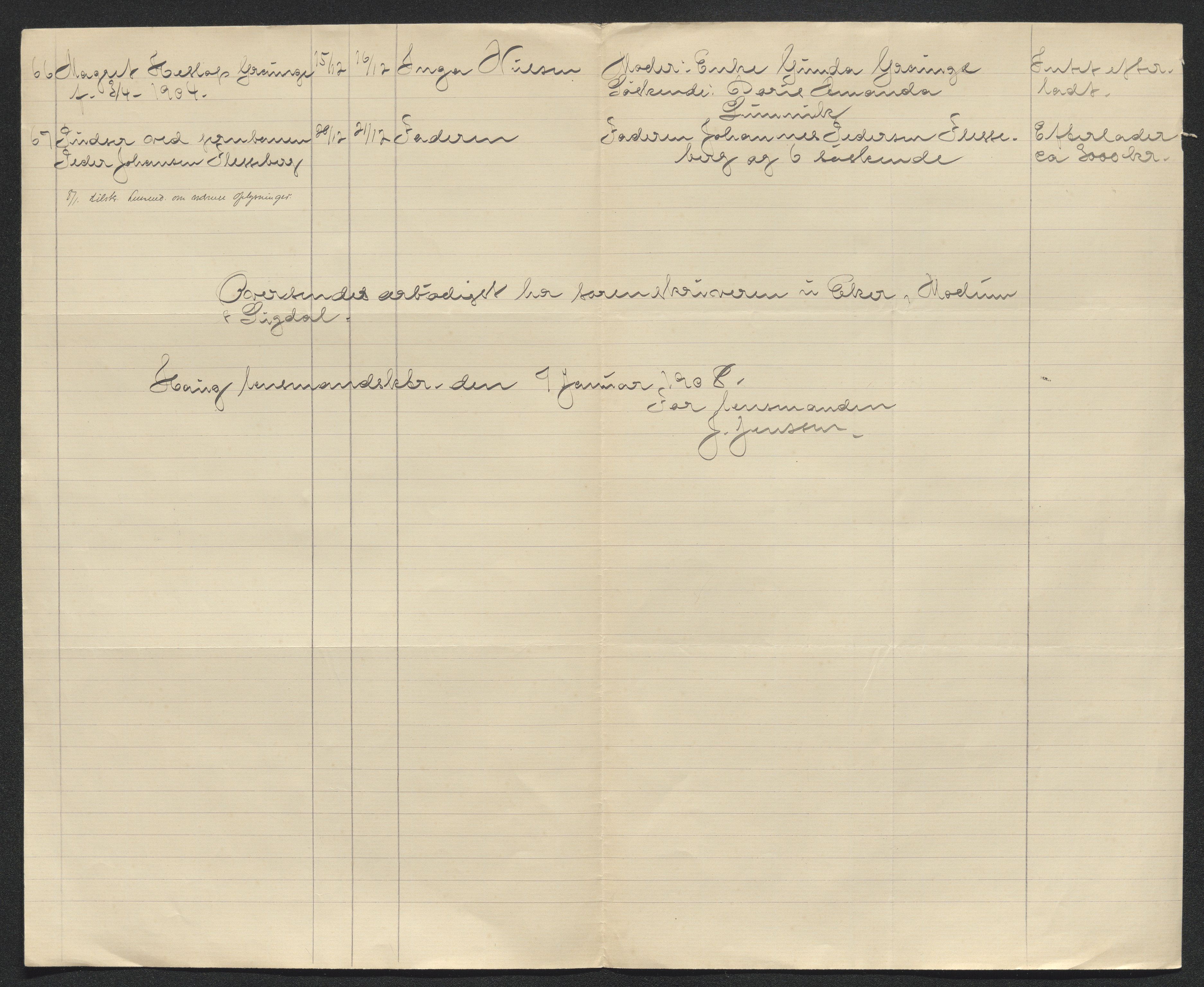 Eiker, Modum og Sigdal sorenskriveri, AV/SAKO-A-123/H/Ha/Hab/L0032: Dødsfallsmeldinger, 1907-1908, s. 72