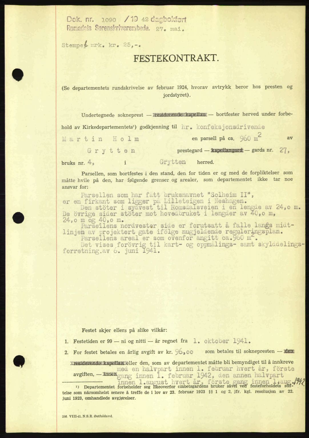 Romsdal sorenskriveri, SAT/A-4149/1/2/2C: Pantebok nr. A12, 1942-1942, Dagboknr: 1090/1942