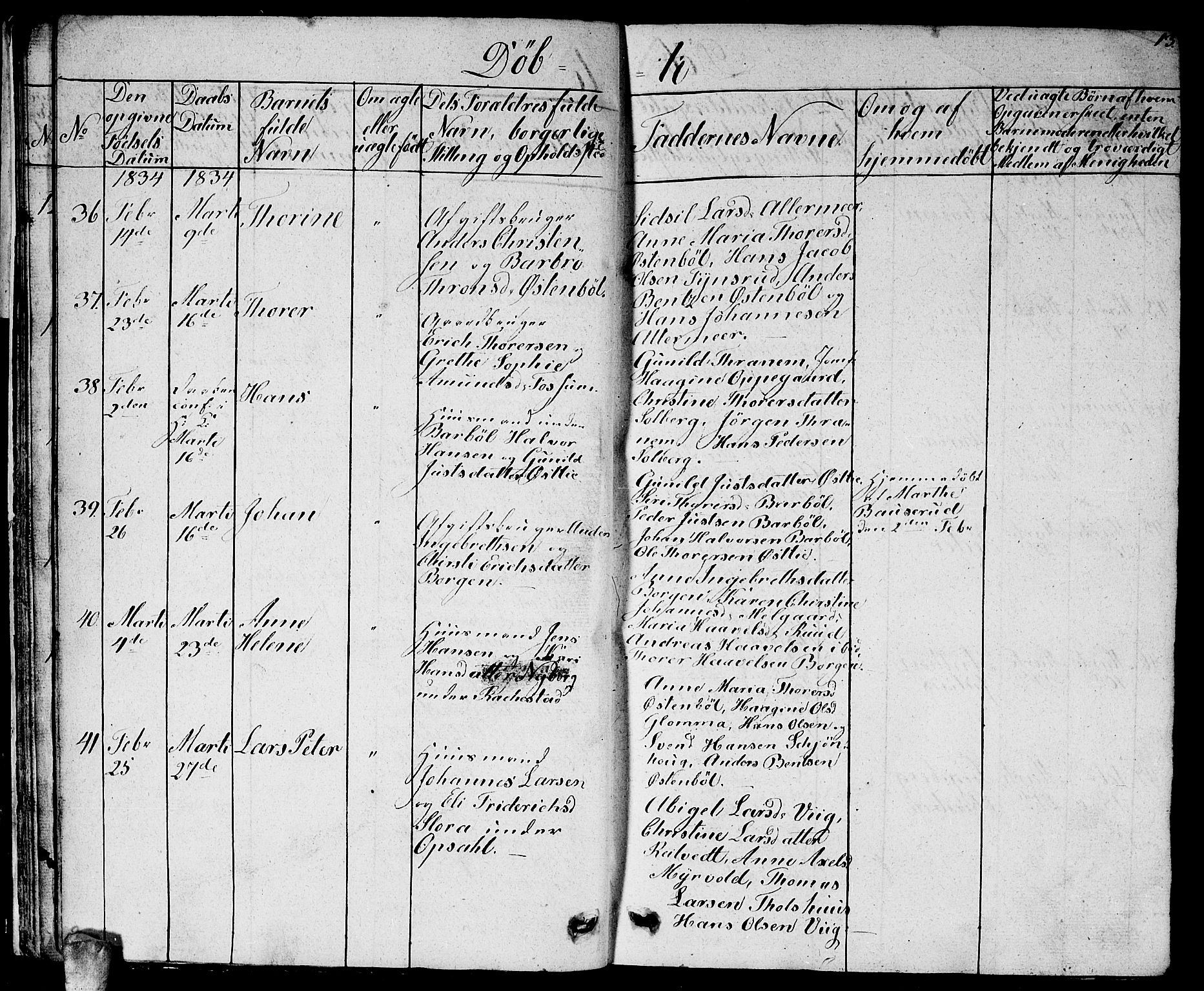 Enebakk prestekontor Kirkebøker, AV/SAO-A-10171c/G/Ga/L0003: Klokkerbok nr. I 3, 1833-1849, s. 13
