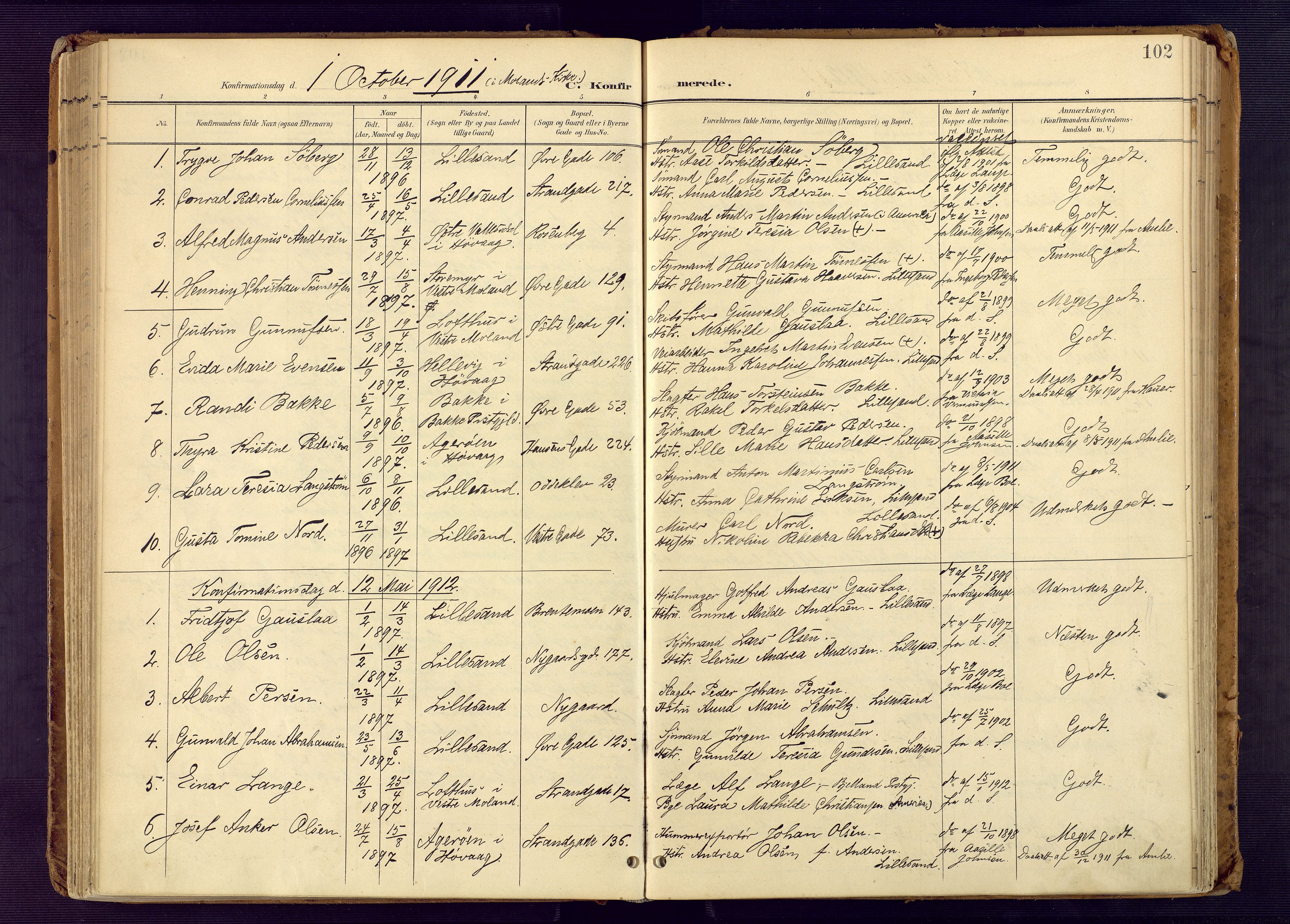 Vestre Moland sokneprestkontor, AV/SAK-1111-0046/F/Fa/Faa/L0002: Ministerialbok nr. A 2, 1900-1926, s. 102