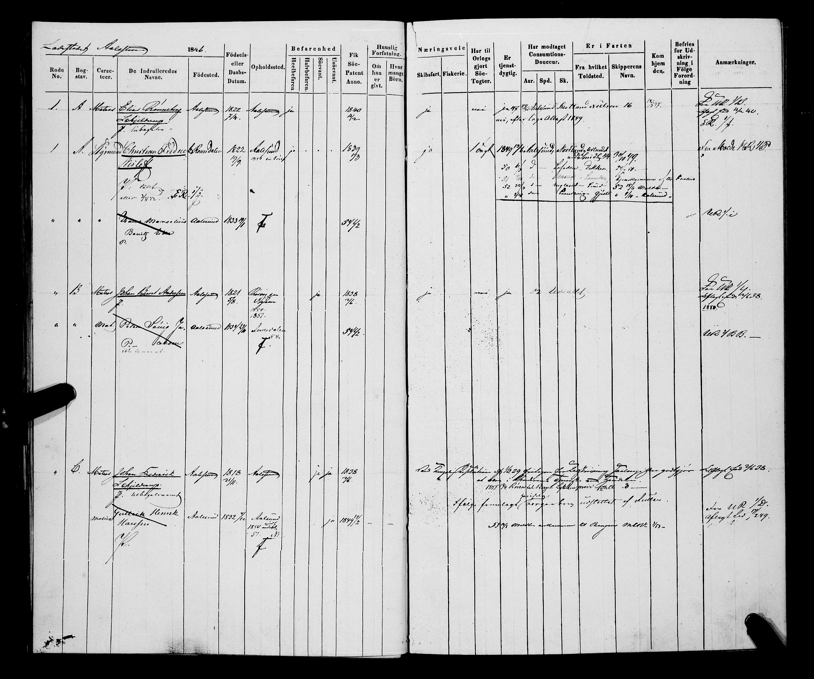 Sjøinnrulleringen - Trondhjemske distrikt, AV/SAT-A-5121/01/L0307: Hovedrulle, ungdomsrulle og ekstrarulle for Ålesund by, 1831-1846