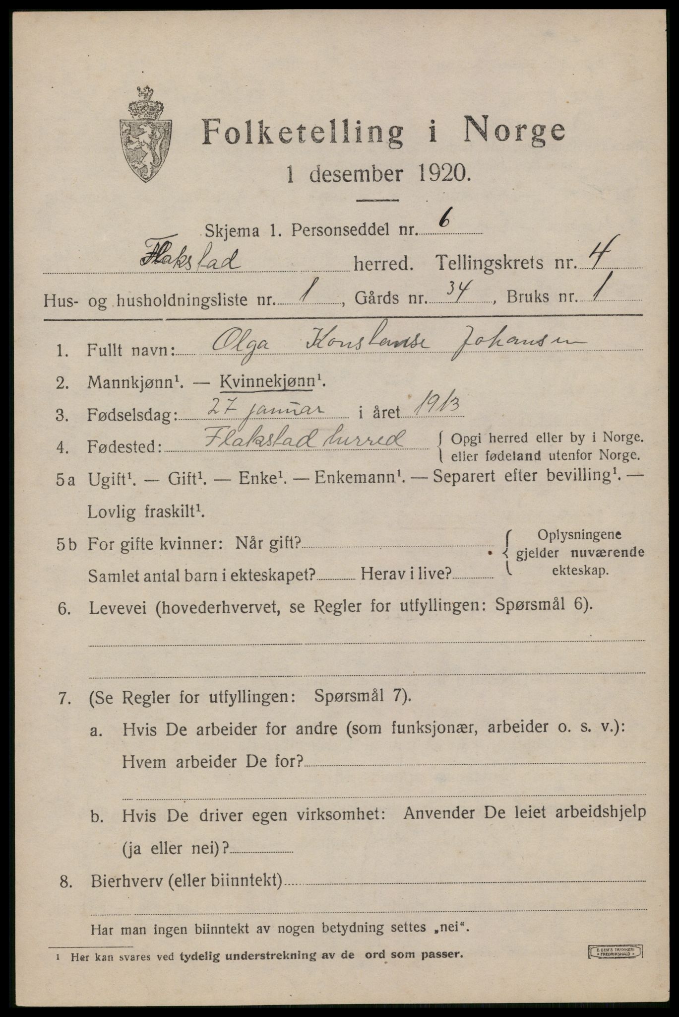 SAT, Folketelling 1920 for 1859 Flakstad herred, 1920, s. 2833