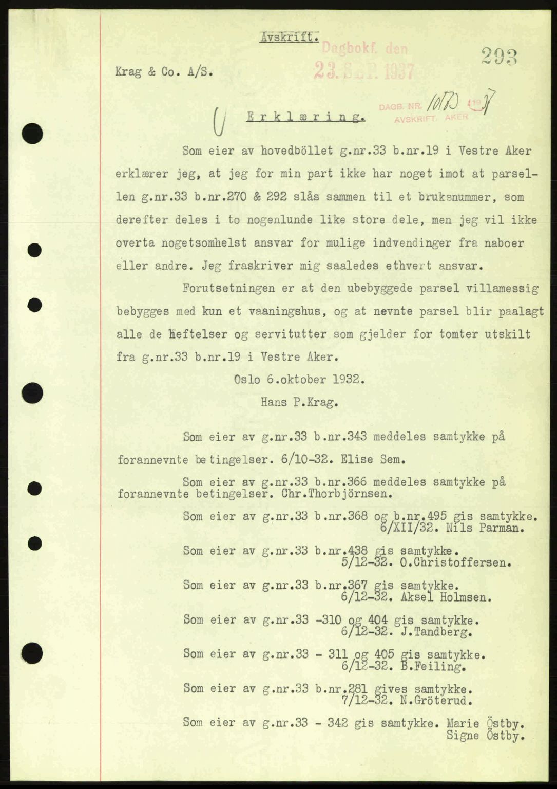 Aker herredsskriveri, SAO/A-10896/G/Gb/Gba/Gbab/L0017: Pantebok nr. A148, 1937-1937, Dagboknr: 10173/1937