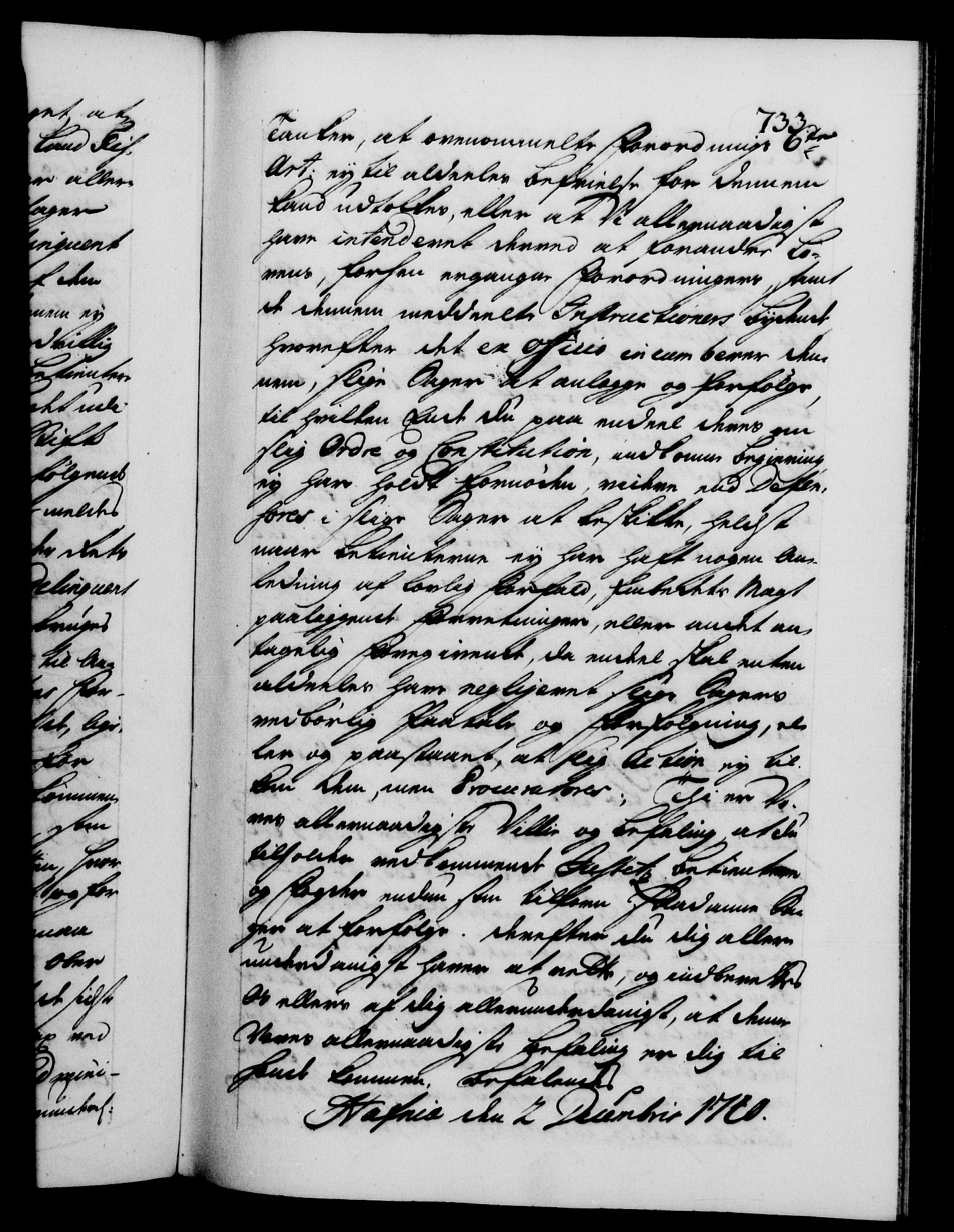 Danske Kanselli 1572-1799, AV/RA-EA-3023/F/Fc/Fca/Fcab/L0028: Norske tegnelser, 1738-1740, s. 733a