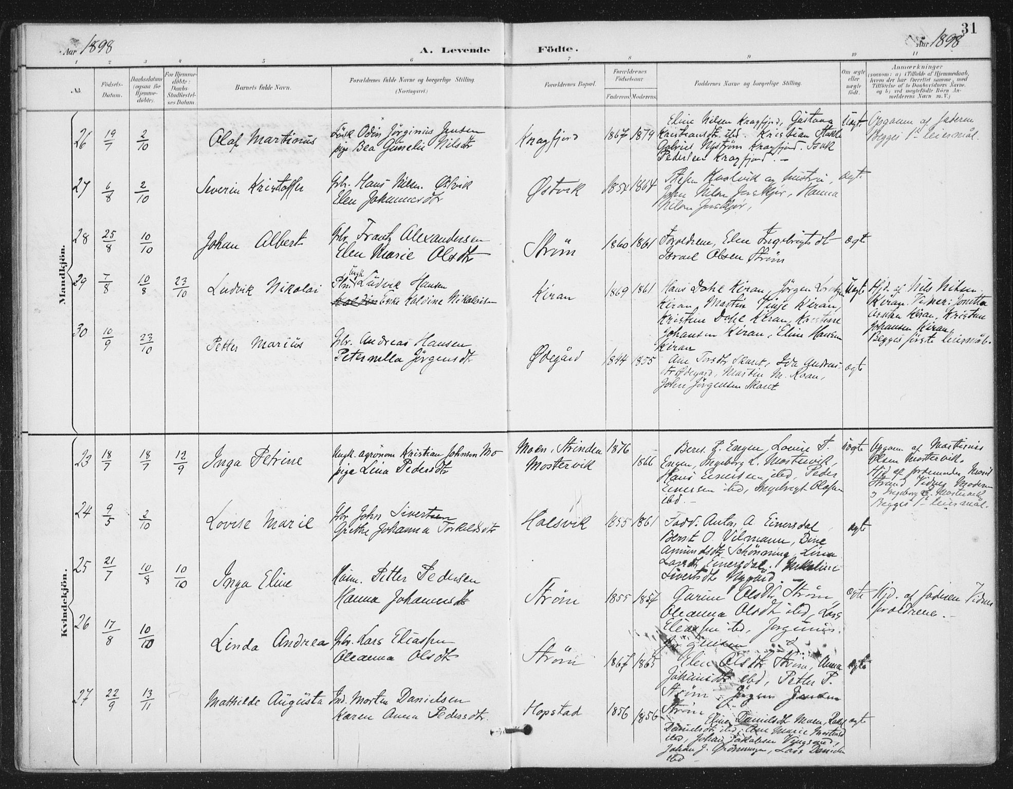Ministerialprotokoller, klokkerbøker og fødselsregistre - Sør-Trøndelag, SAT/A-1456/657/L0708: Ministerialbok nr. 657A09, 1894-1904, s. 31