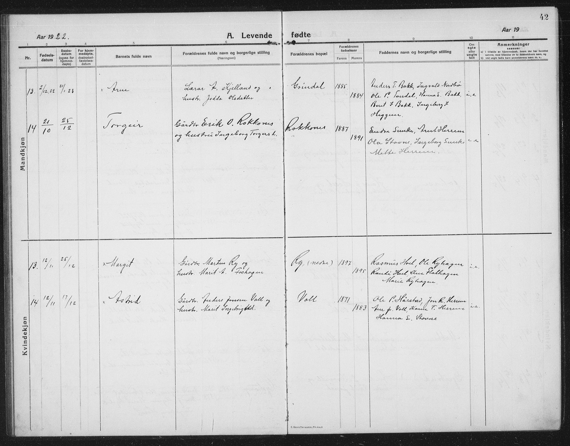 Ministerialprotokoller, klokkerbøker og fødselsregistre - Sør-Trøndelag, AV/SAT-A-1456/674/L0877: Klokkerbok nr. 674C04, 1913-1940, s. 42