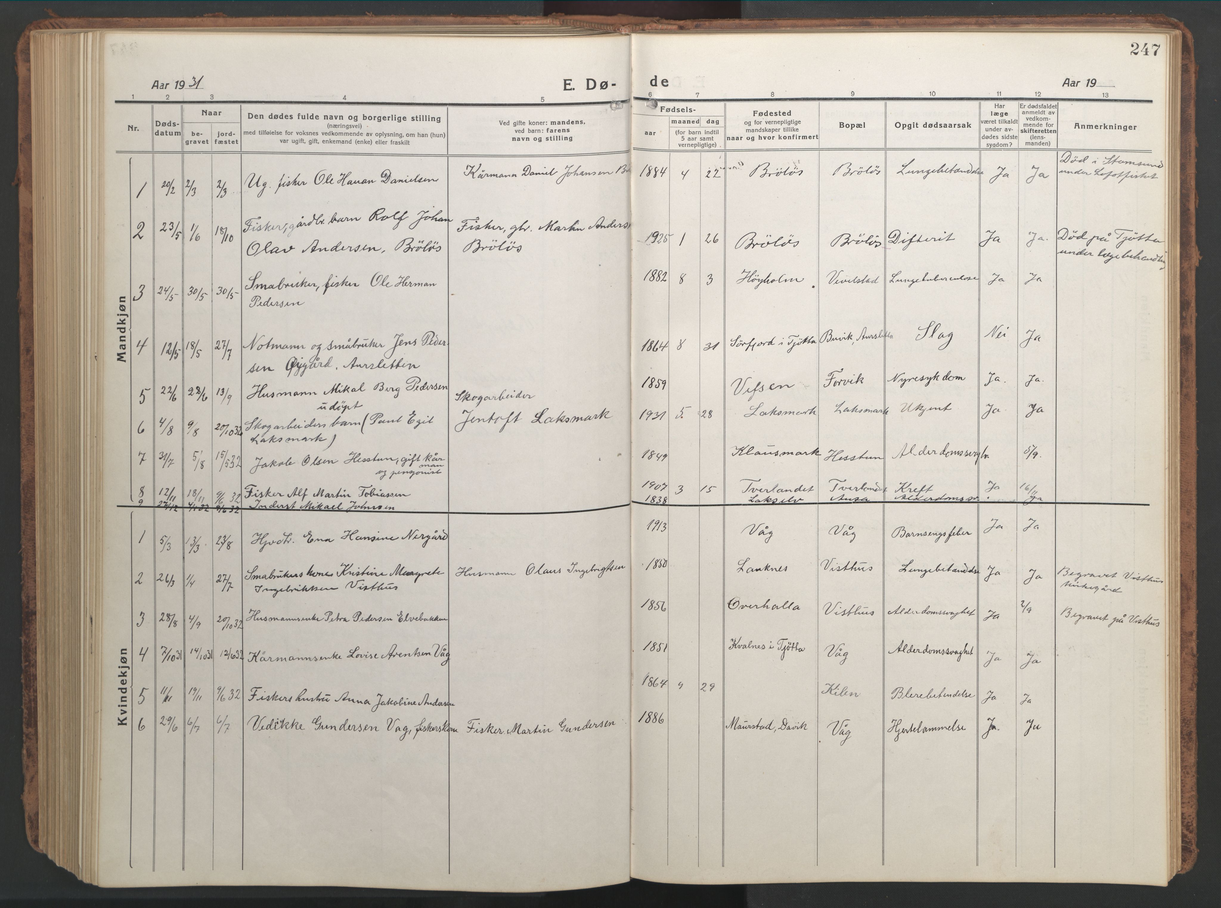 Ministerialprotokoller, klokkerbøker og fødselsregistre - Nordland, SAT/A-1459/819/L0278: Klokkerbok nr. 819C04, 1917-1967, s. 247