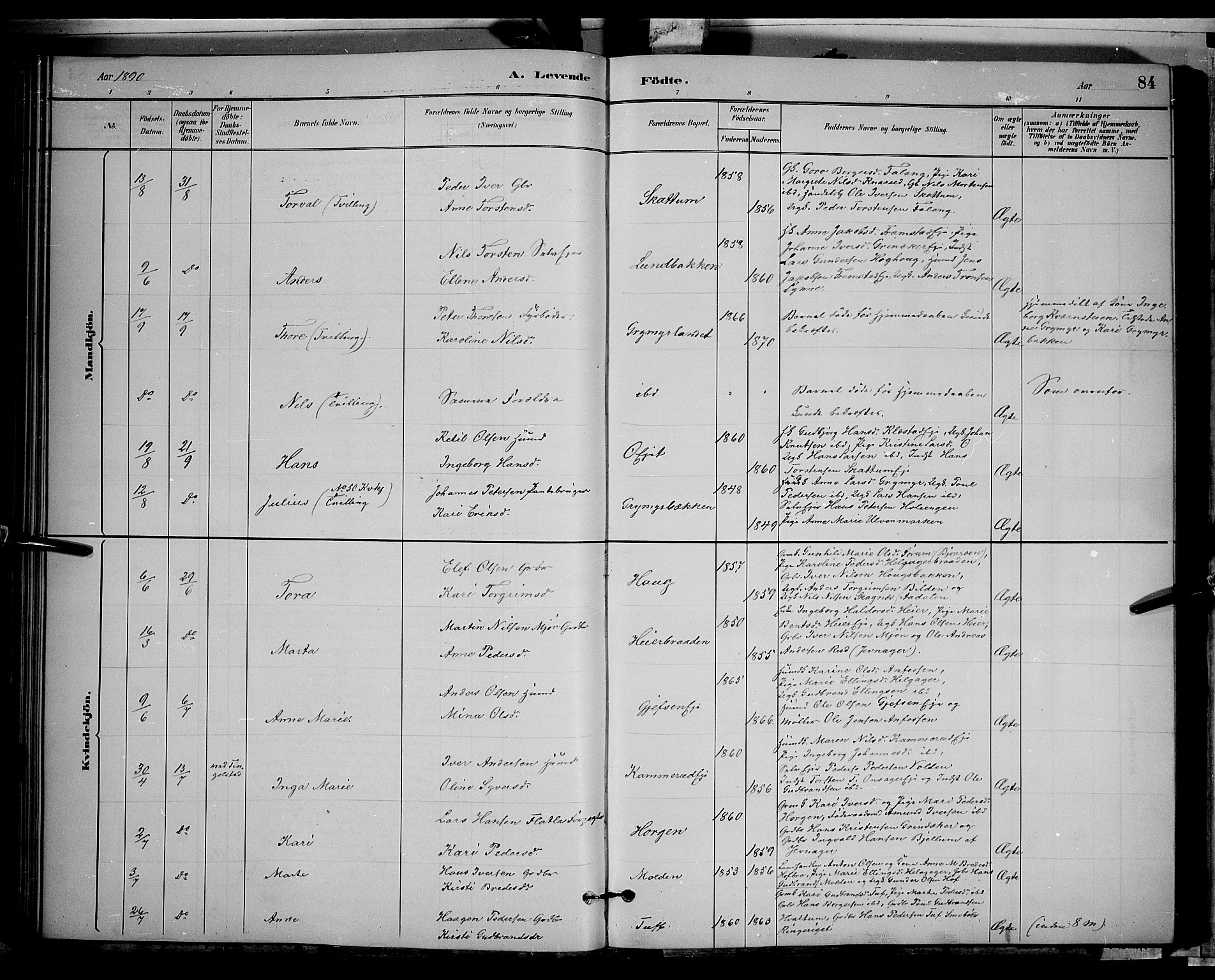 Gran prestekontor, AV/SAH-PREST-112/H/Ha/Hab/L0002: Klokkerbok nr. 2, 1879-1892, s. 84
