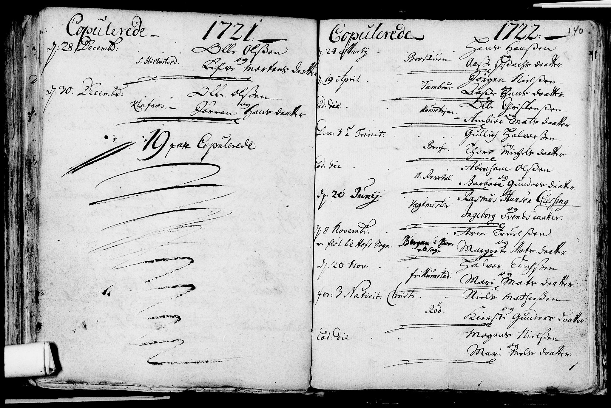 Våle kirkebøker, AV/SAKO-A-334/F/Fa/L0002: Ministerialbok nr. I 2, 1705-1732, s. 140