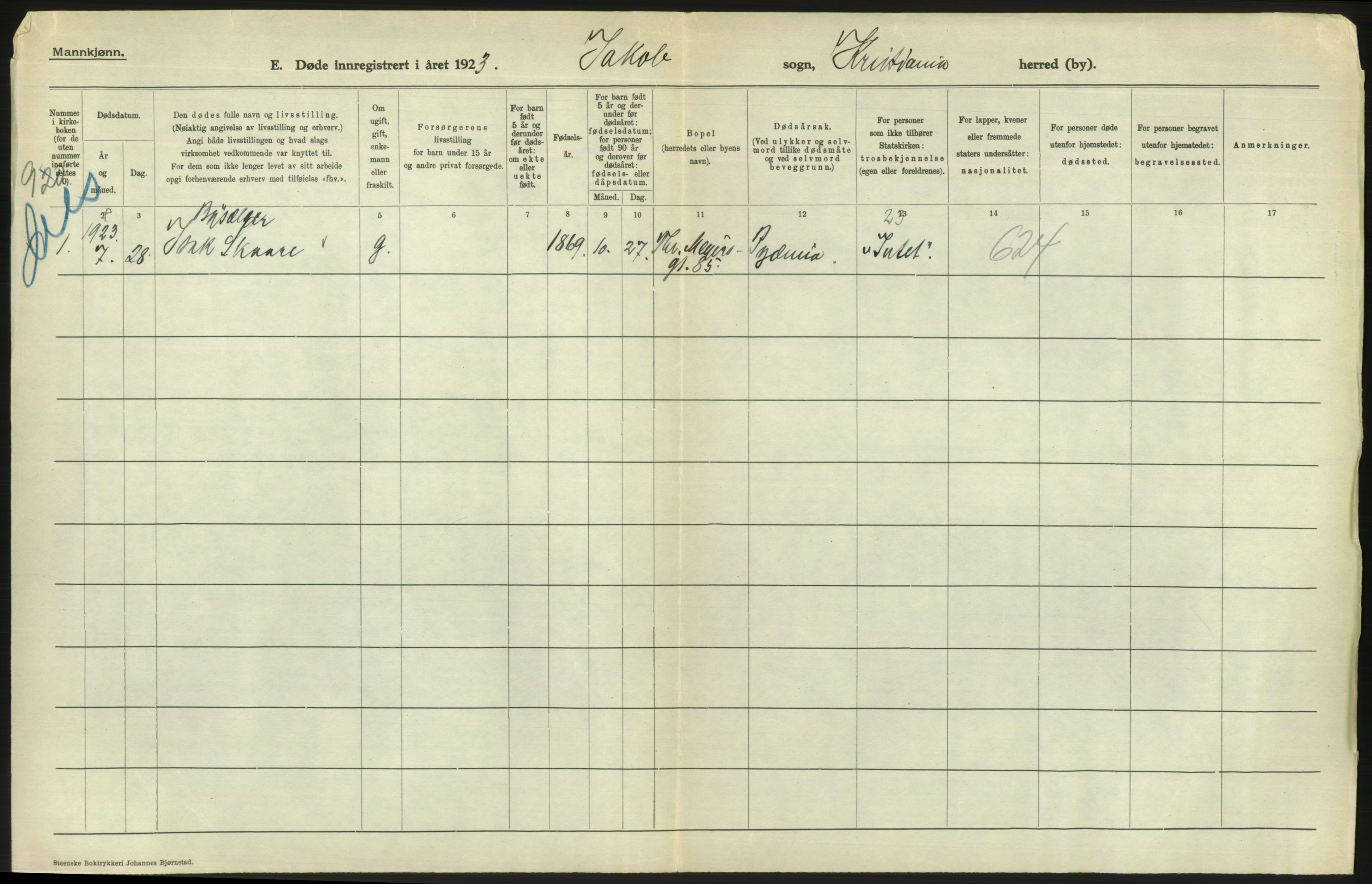 Statistisk sentralbyrå, Sosiodemografiske emner, Befolkning, RA/S-2228/D/Df/Dfc/Dfcc/L0009: Kristiania: Døde, 1923, s. 552