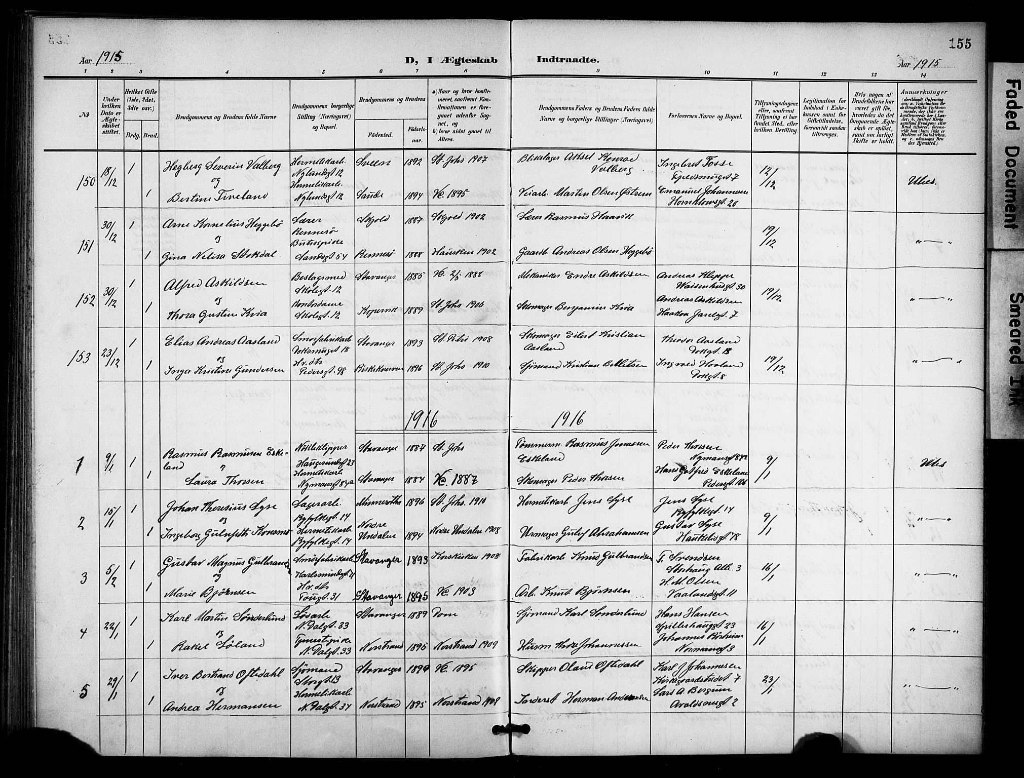 St. Johannes sokneprestkontor, SAST/A-101814/001/30/30BB/L0005: Klokkerbok nr. B 5, 1901-1917, s. 155