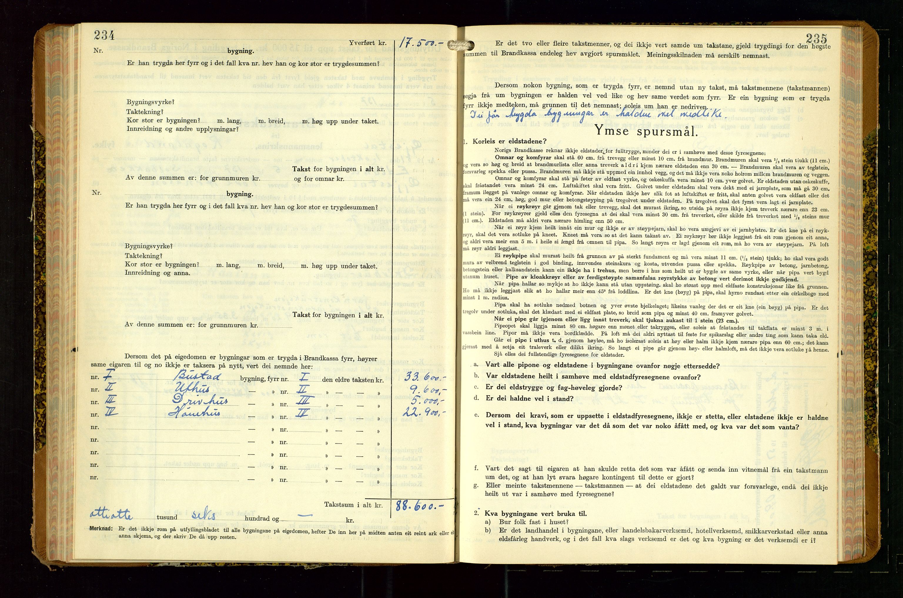Gjesdal lensmannskontor, AV/SAST-A-100441/Go/L0008: Branntakstskjemaprotokoll, 1937-1955, s. 234-235