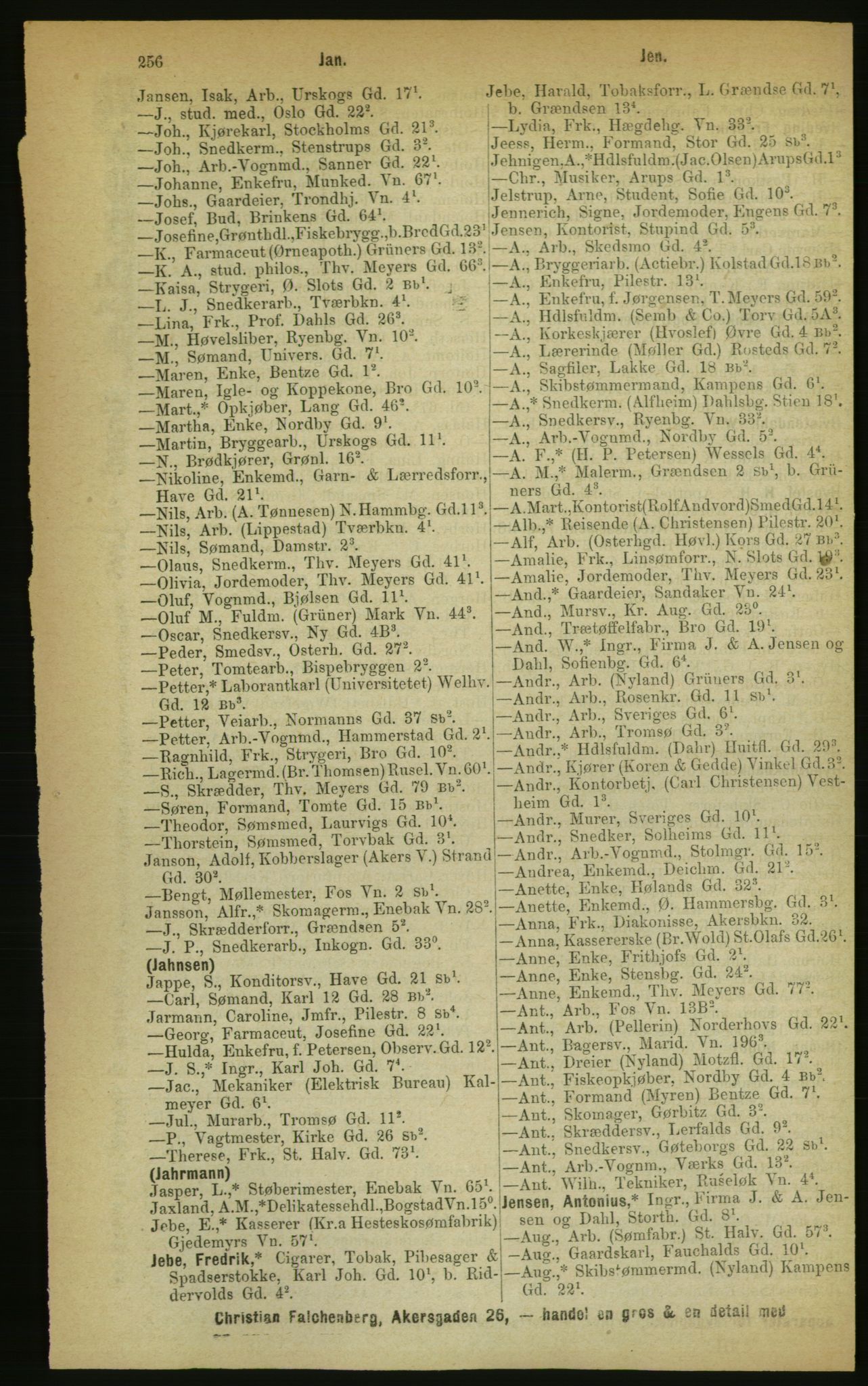 Kristiania/Oslo adressebok, PUBL/-, 1888, s. 256
