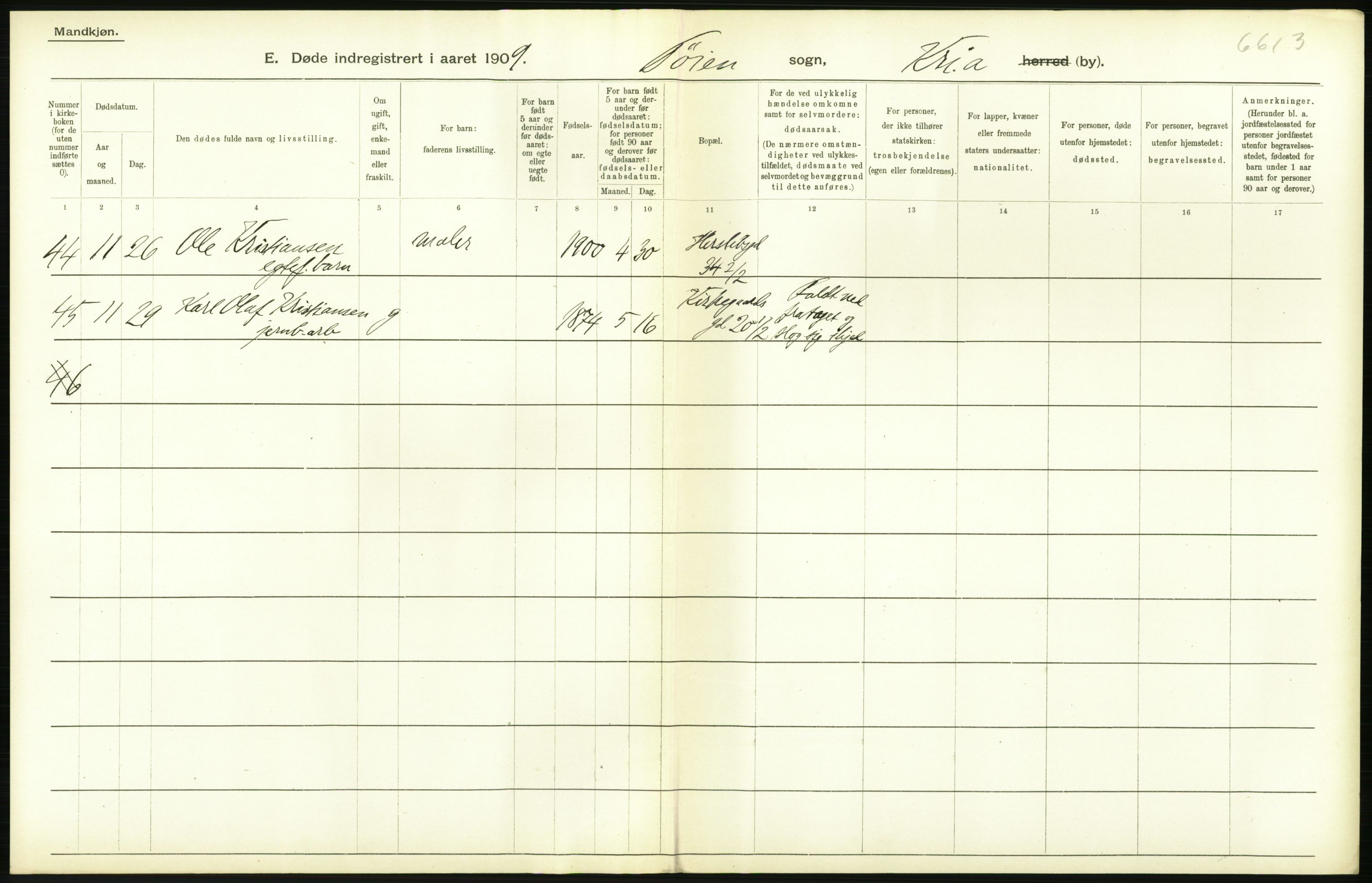 Statistisk sentralbyrå, Sosiodemografiske emner, Befolkning, RA/S-2228/D/Df/Dfa/Dfag/L0010: Kristiania: Døde, dødfødte., 1909, s. 122