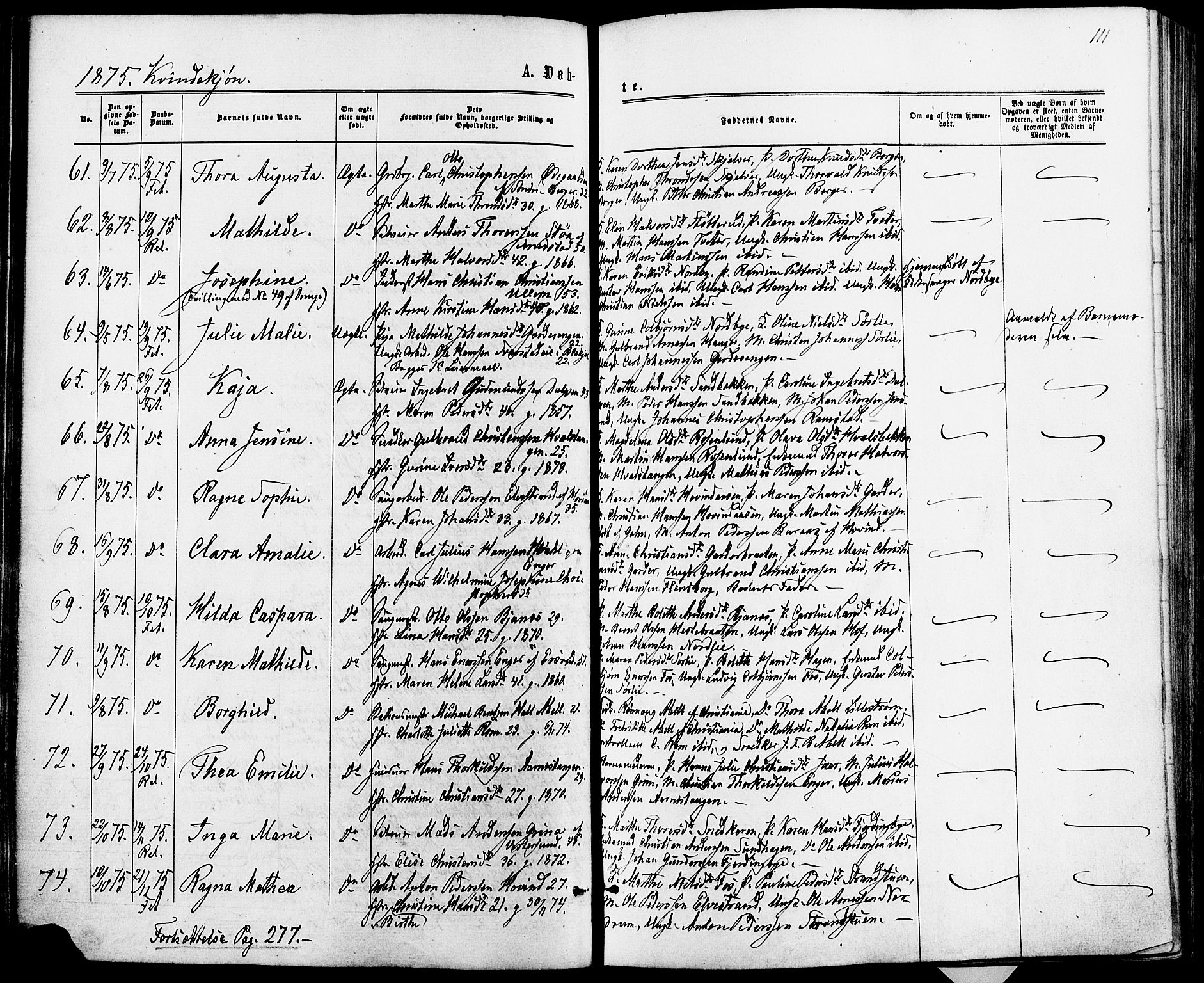 Fet prestekontor Kirkebøker, AV/SAO-A-10370a/F/Fa/L0013: Ministerialbok nr. I 13, 1867-1877, s. 111